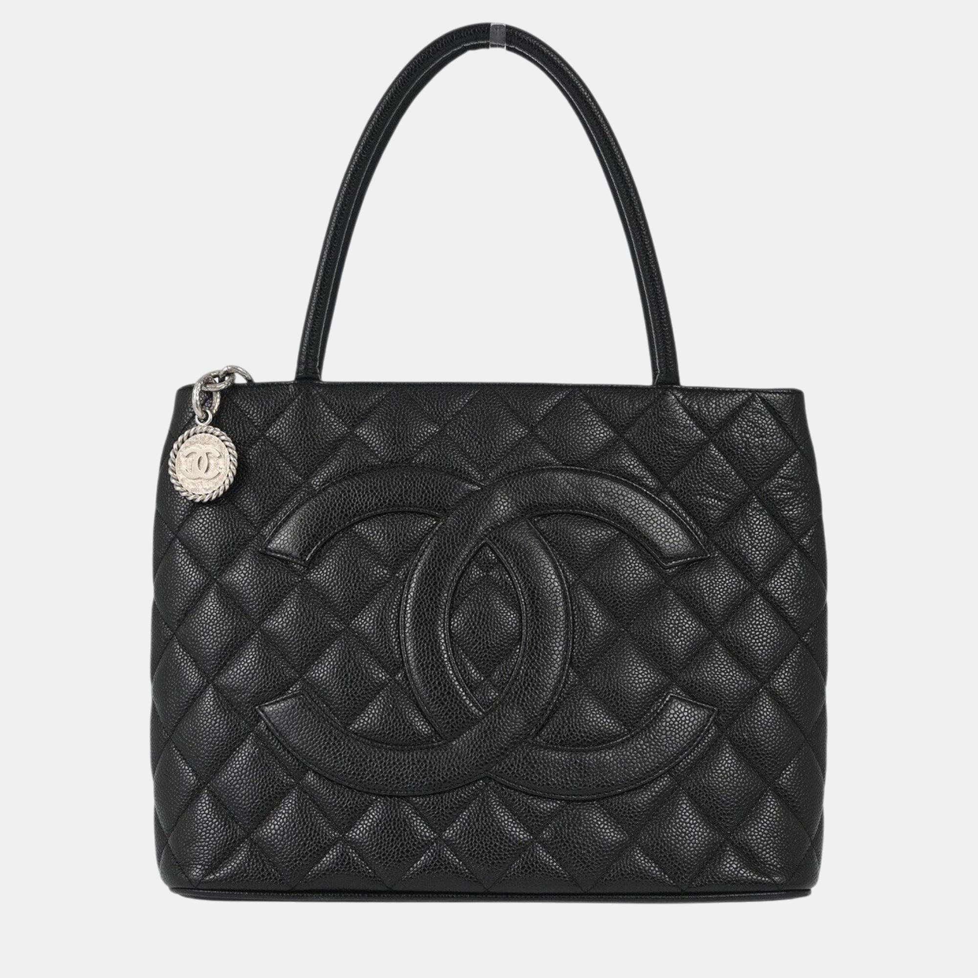 

Chanel Black Calfskin Medallion Tote Handbag