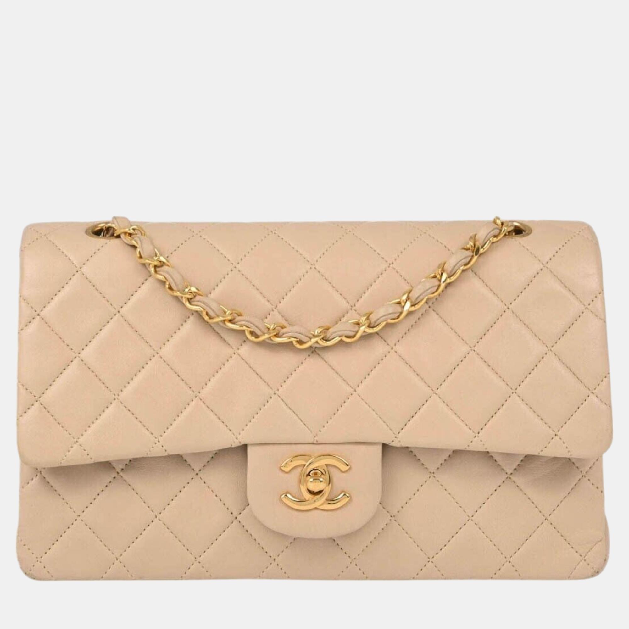 

Chanel Beige Lambskin Medium Classic Double Flap Shoulder Bag