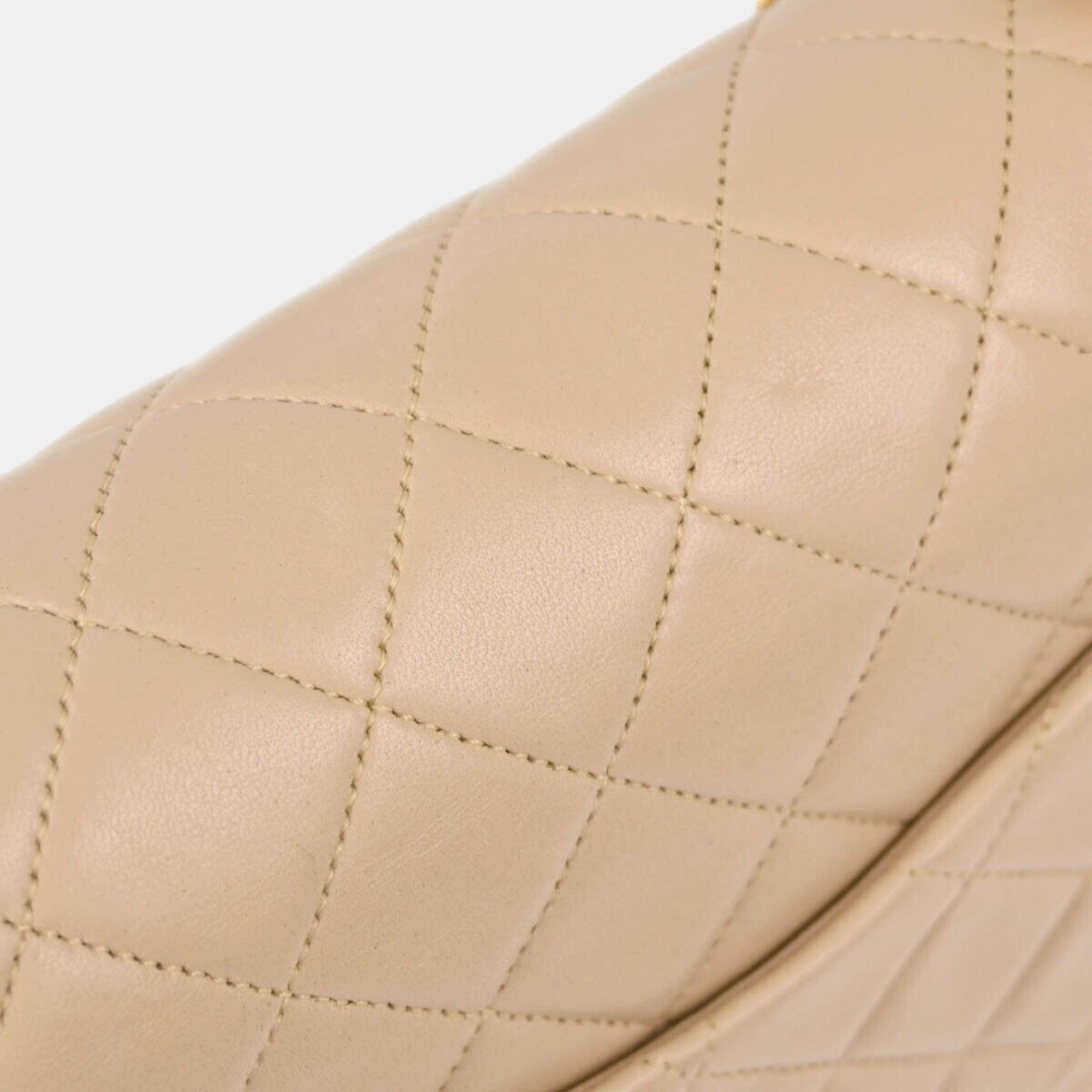 Chanel Beige Lambskin Medium Classic Double Flap Shoulder Bag 