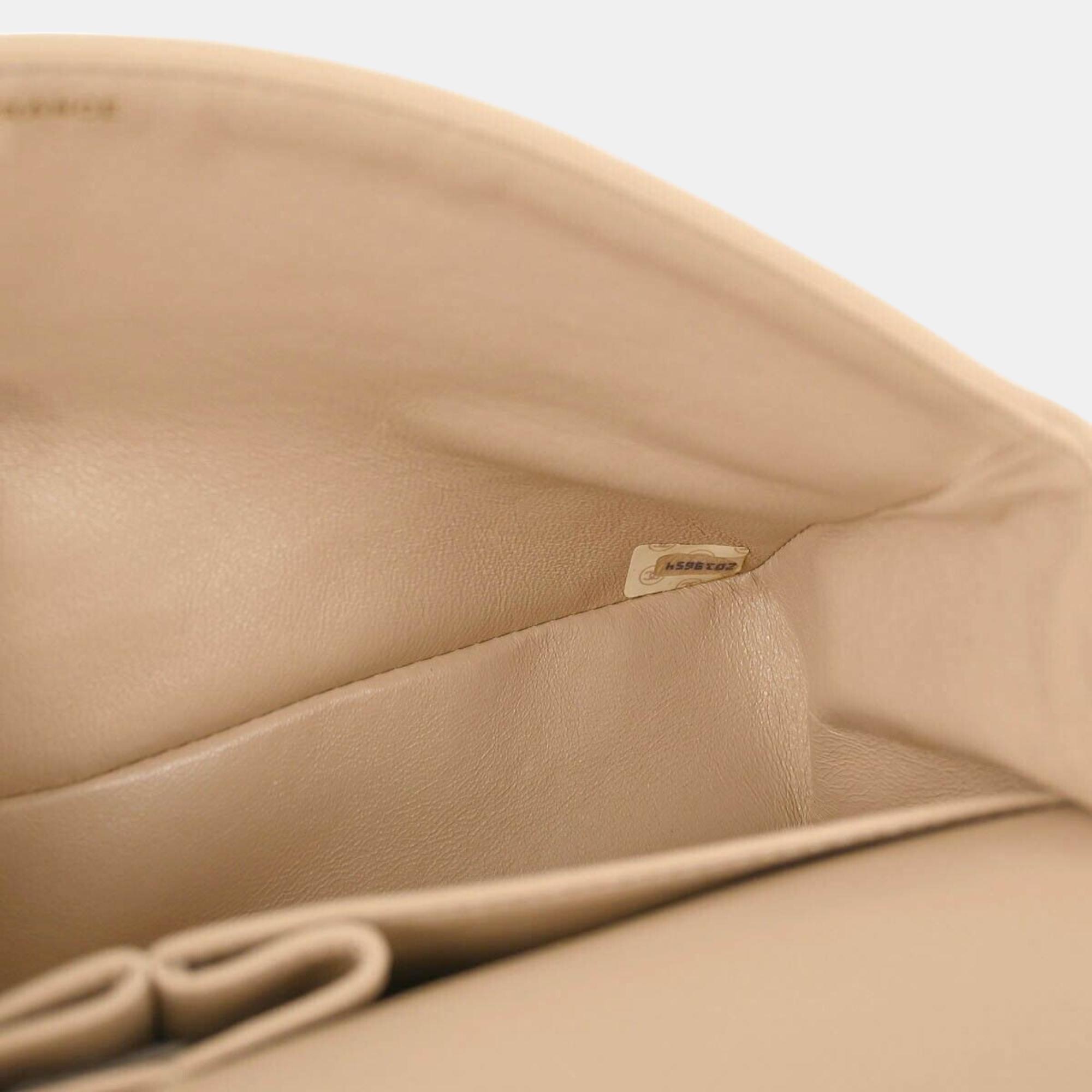 Chanel Beige Lambskin Medium Classic Double Flap Shoulder Bag 