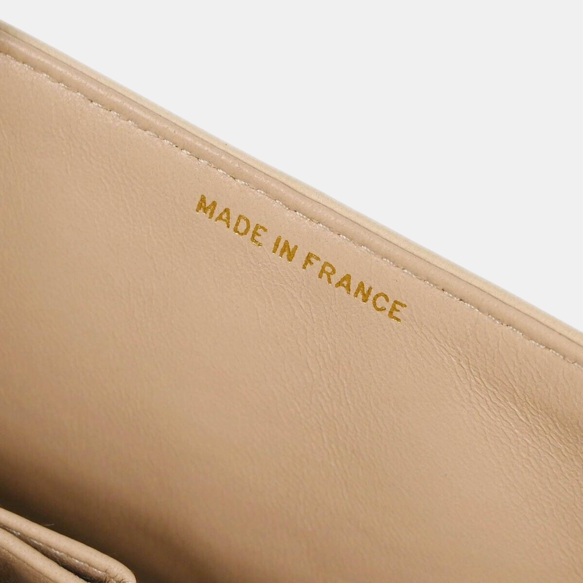 Chanel Beige Lambskin Medium Classic Double Flap Shoulder Bag 