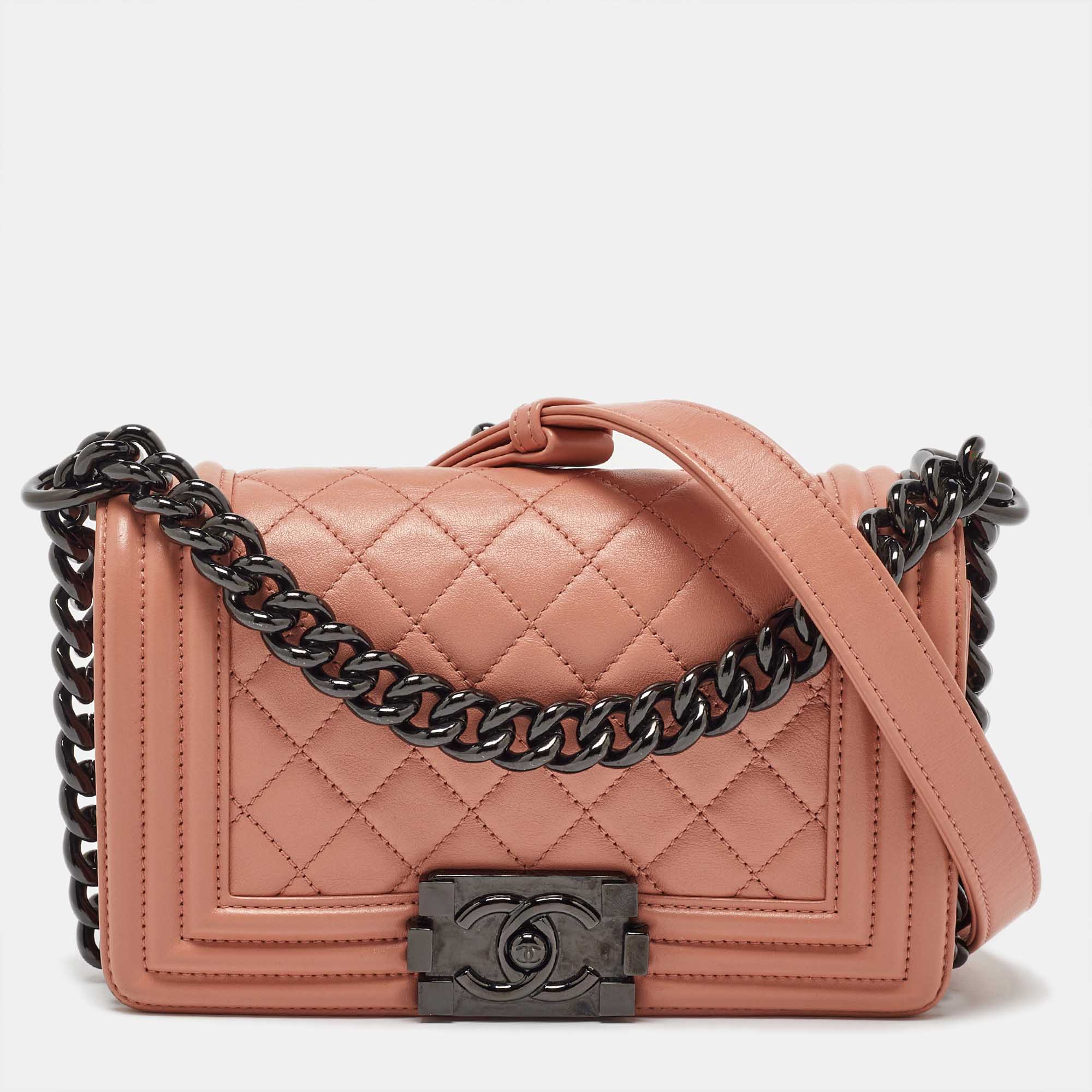 

Chanel Peach Quilted Leather  Boy Flap Bag, Pink