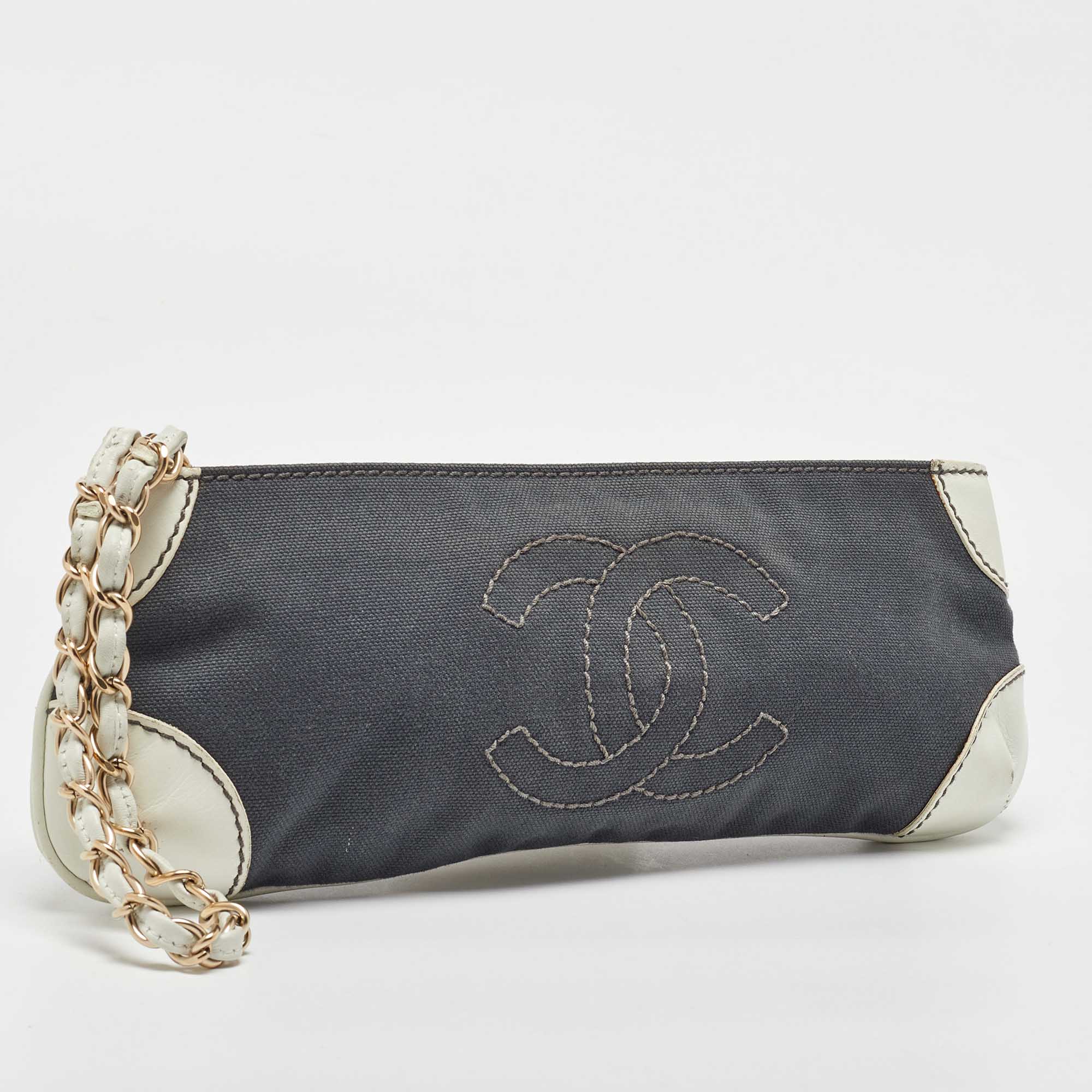 Chanel Grey/White Canvas and Leather CC Olsen Clutch Bag 