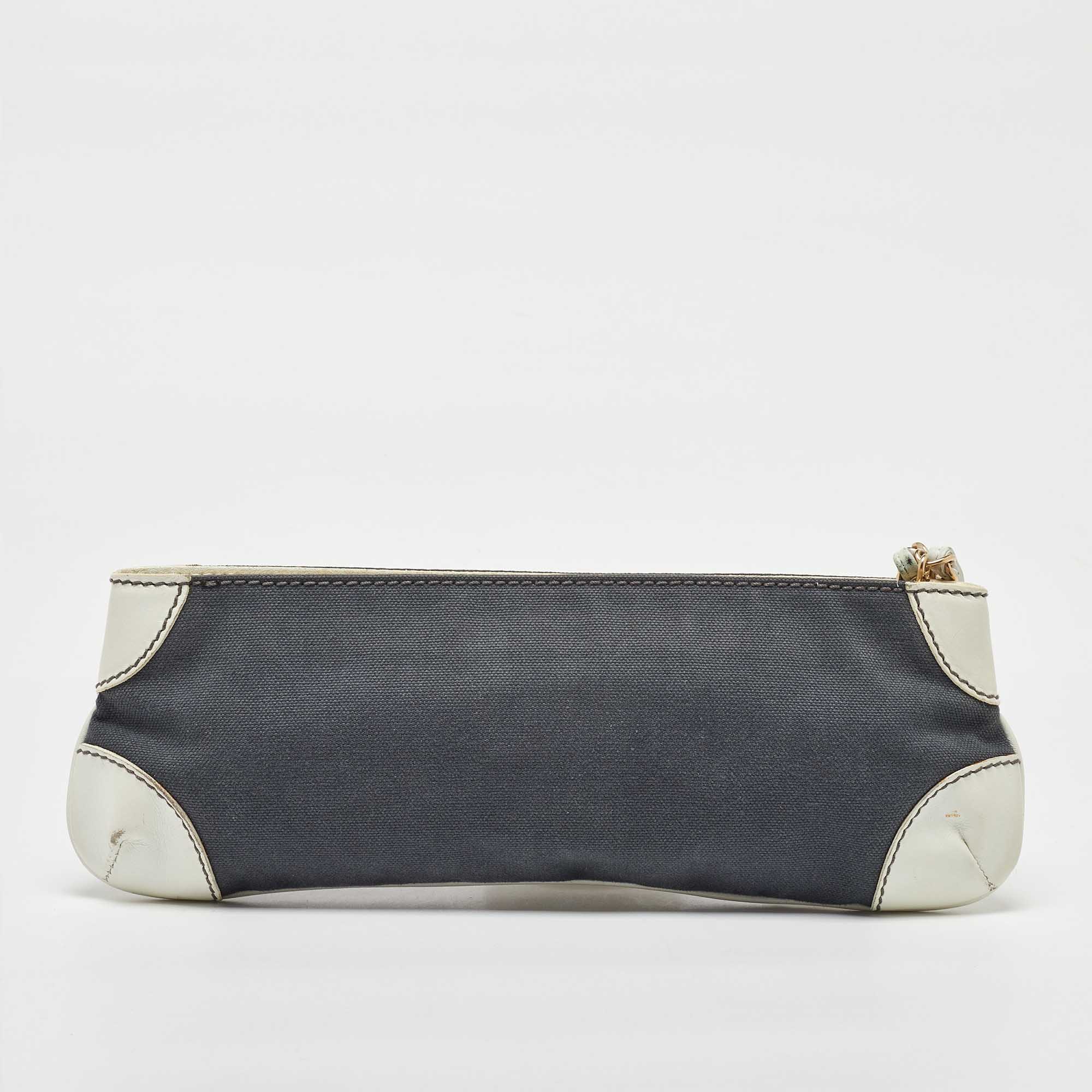 Chanel Grey/White Canvas and Leather CC Olsen Clutch Bag 