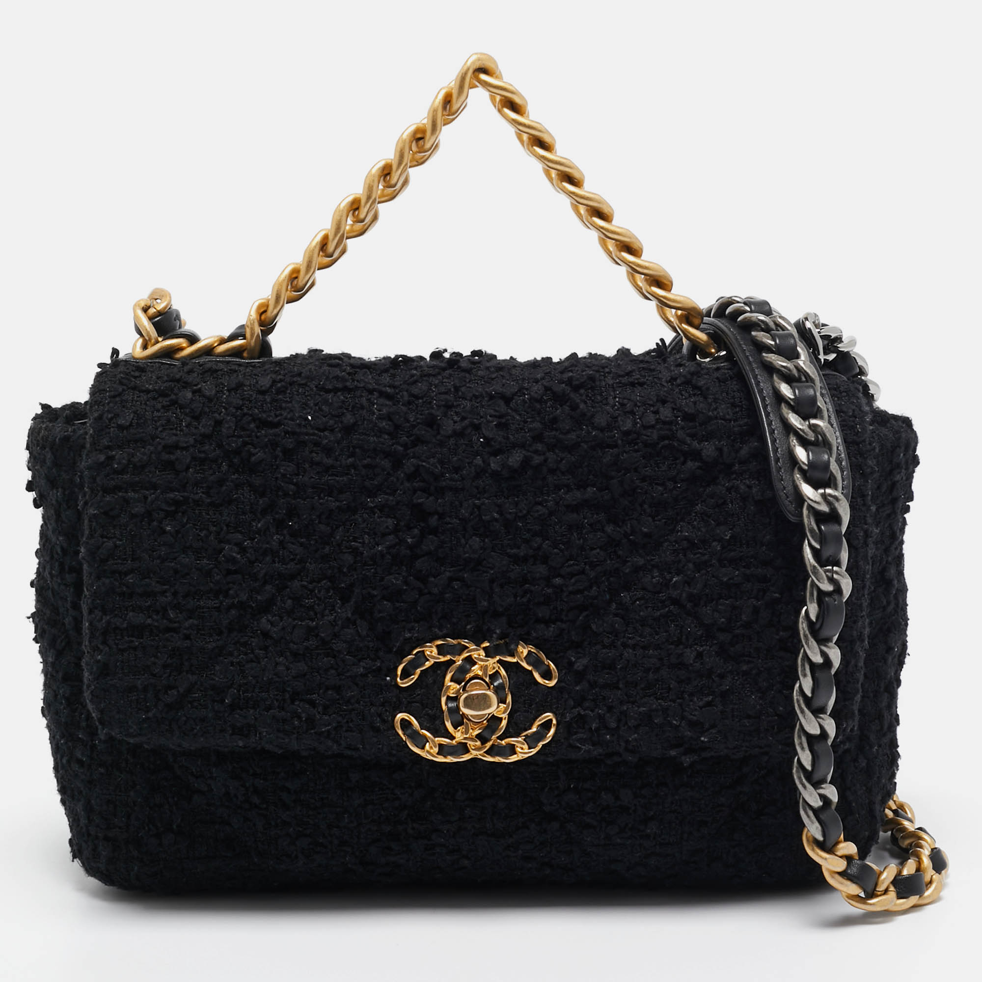 

Chanel Black Quilted Tweed  19 Flap Bag