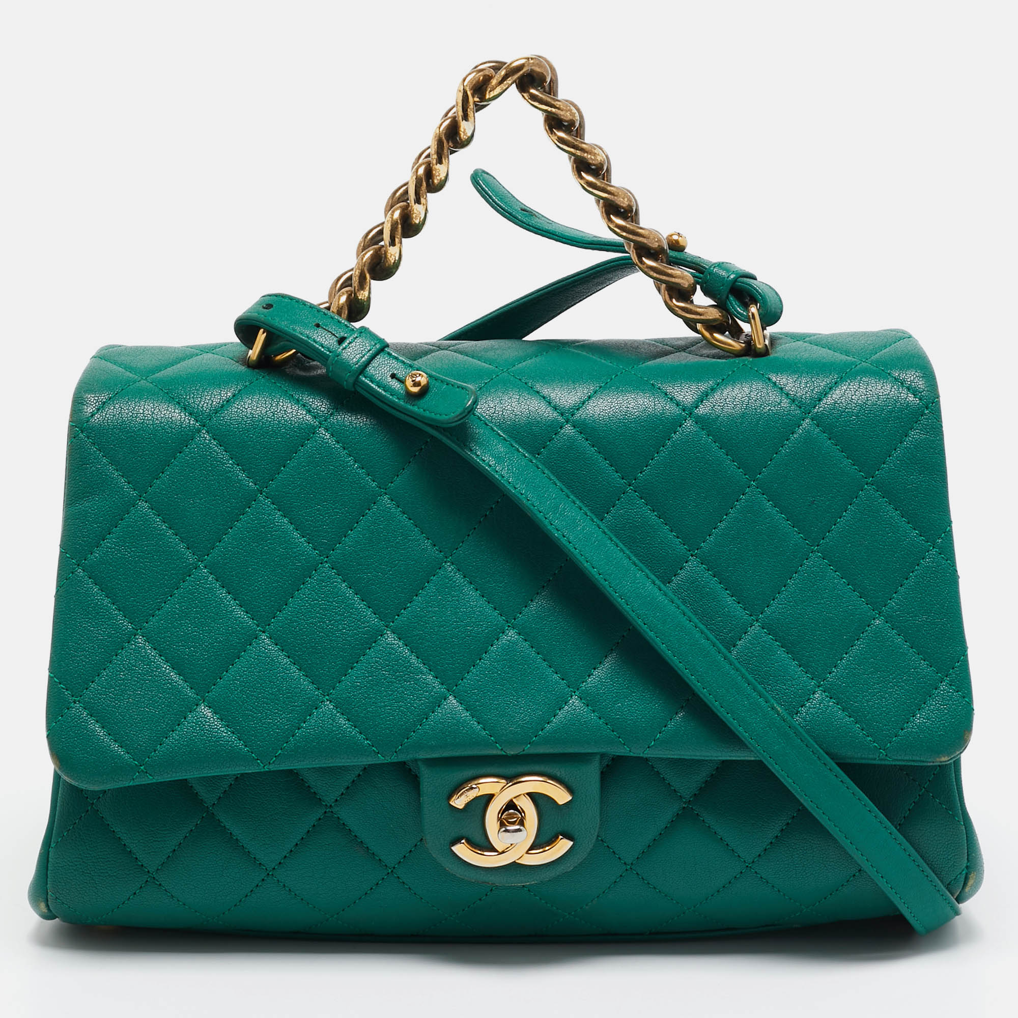 

Chanel Green Quilted Leather Large Trapezio Flap Bag