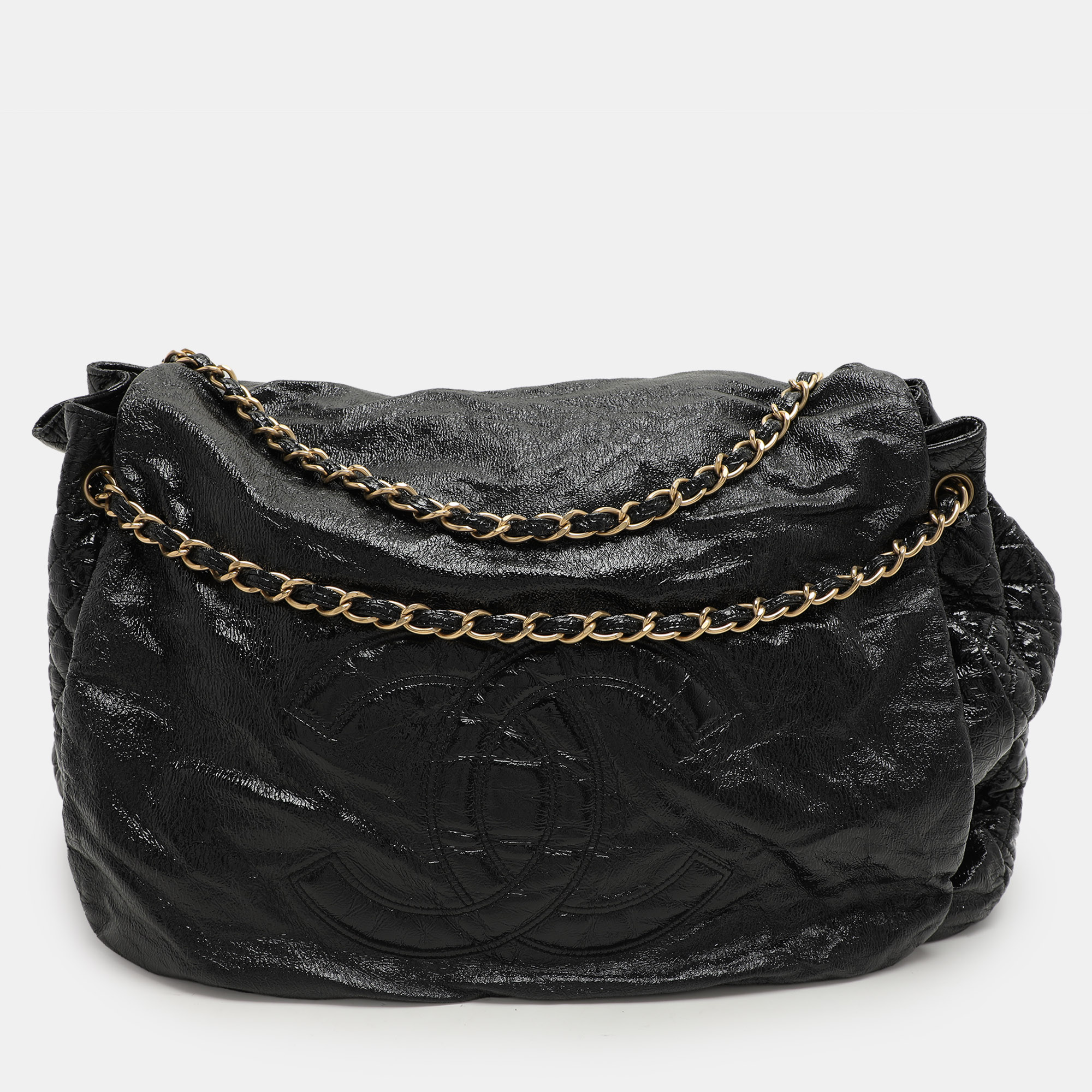 

Chanel Black Patent Leather Accordion Flap Bag