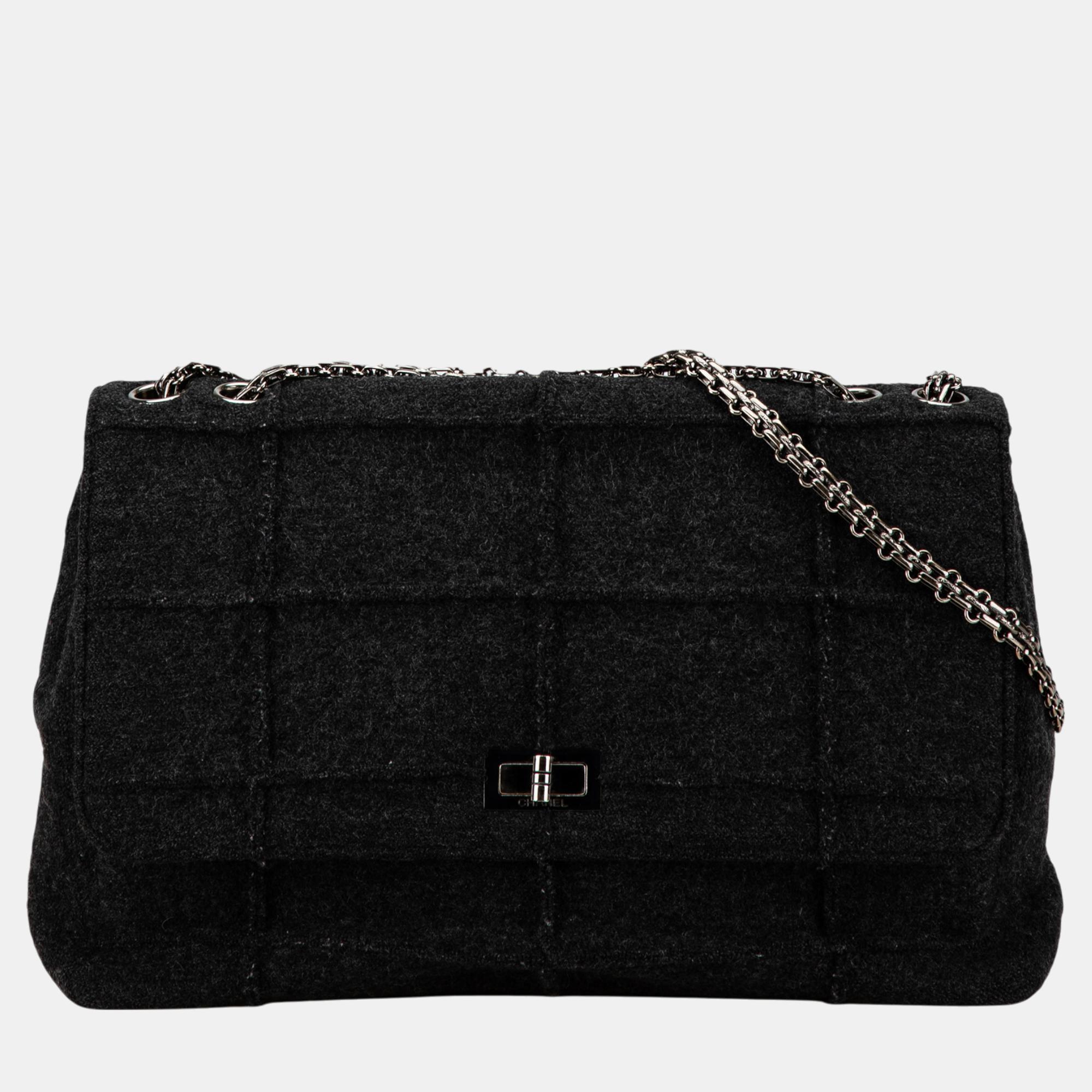 

Chanel Jumbo Chocolate Bar Wool Identification Mademoiselle Flap, Grey