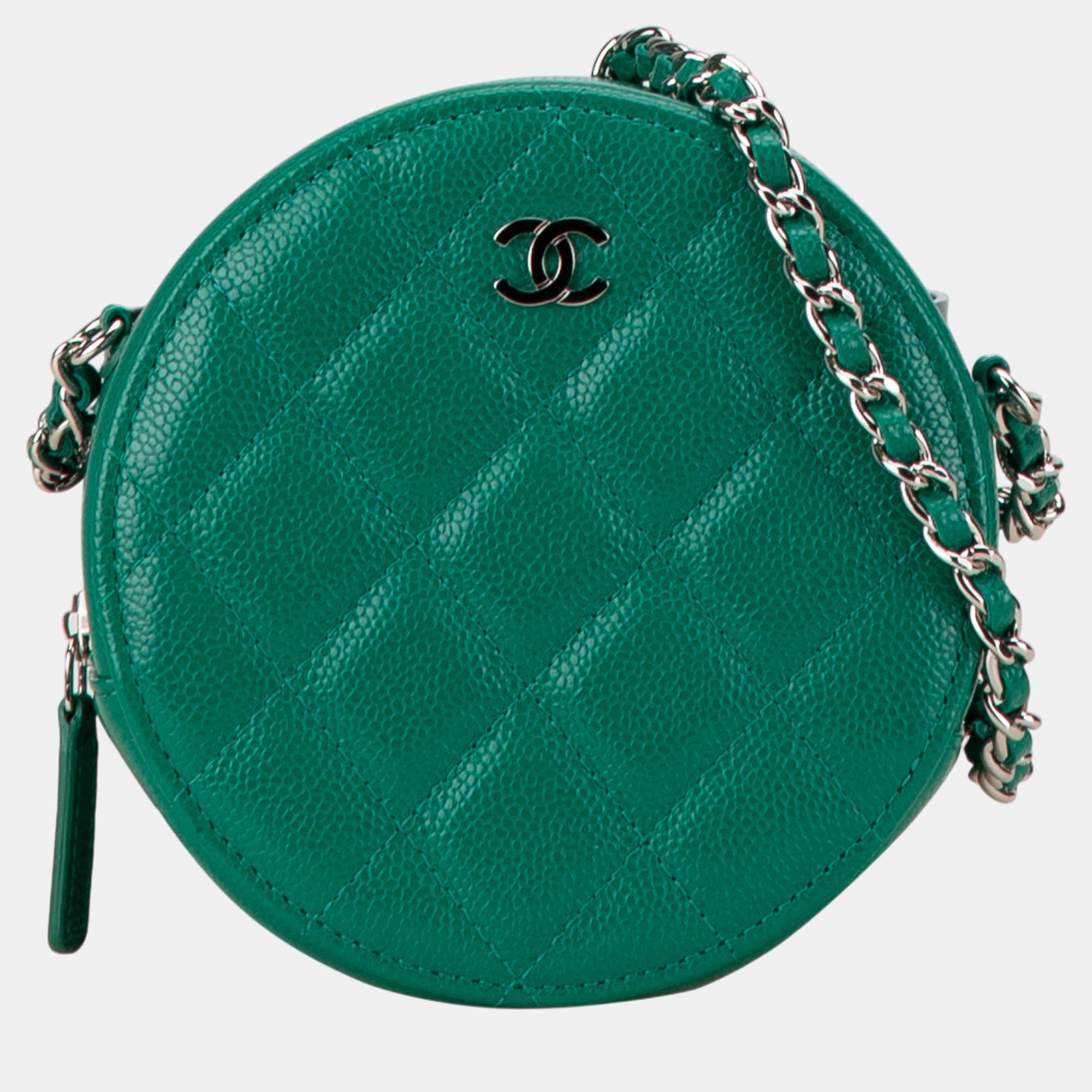 

Chanel Quilted Caviar Round Clutch With Chain, Green