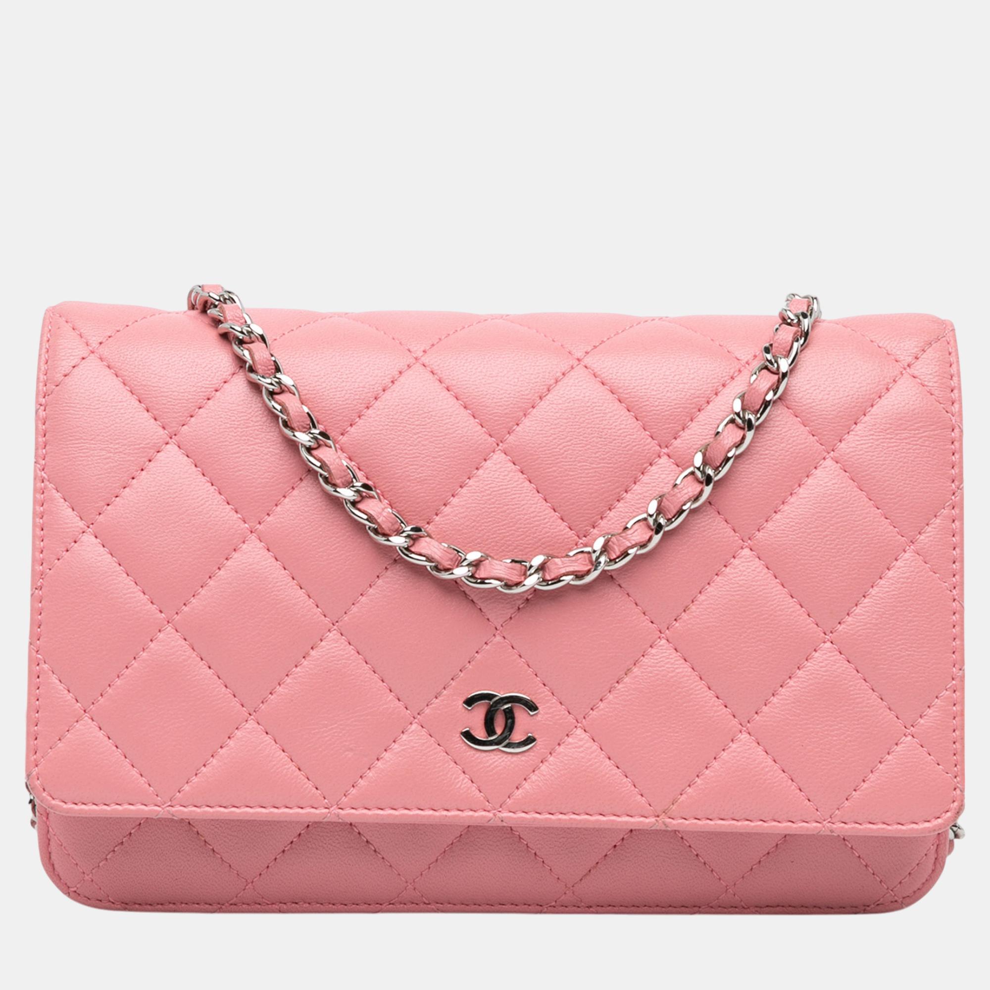 

Chanel CC Quilted Lambskin Wallet On Chain, Pink