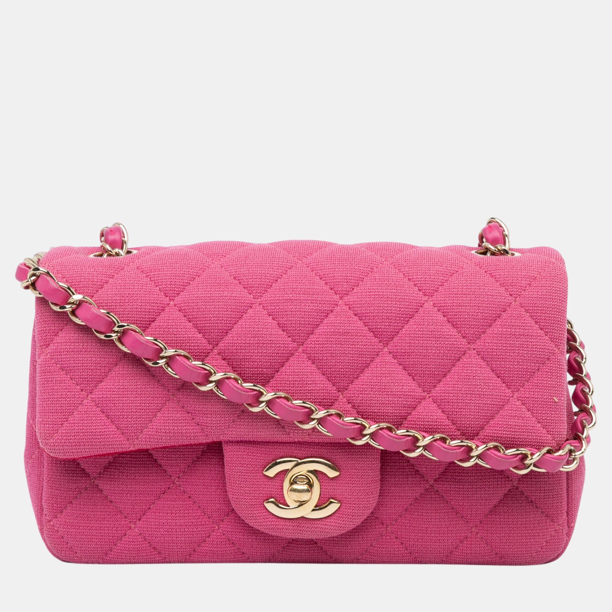 

Chanel Mini Rectangular Classic Jersey Single Flap, Pink