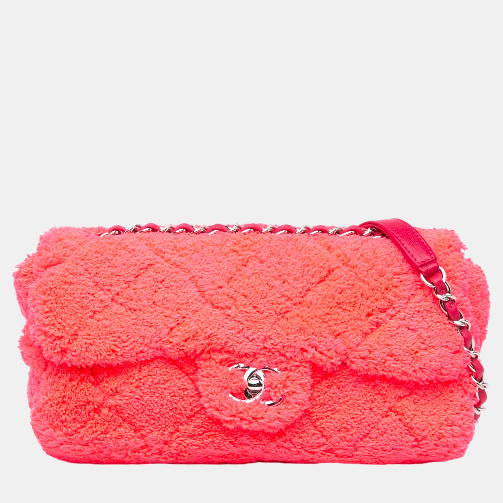 

Chanel Medium Quilted Terry Cloth Coco Beach Flap, Pink