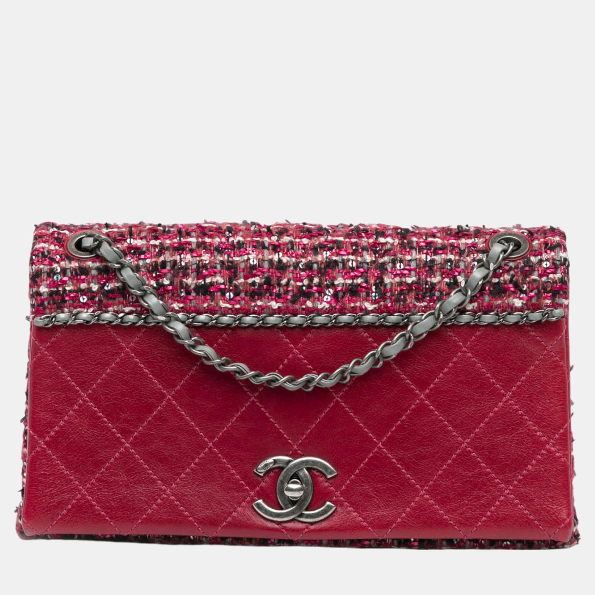 

Chanel CC Lambskin and Tweed Flap, Pink