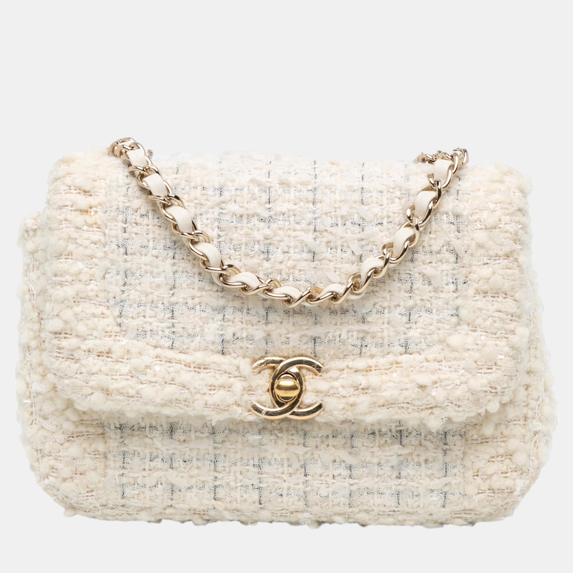 

Chanel CC Mini Tweed Flap Crossbody, White