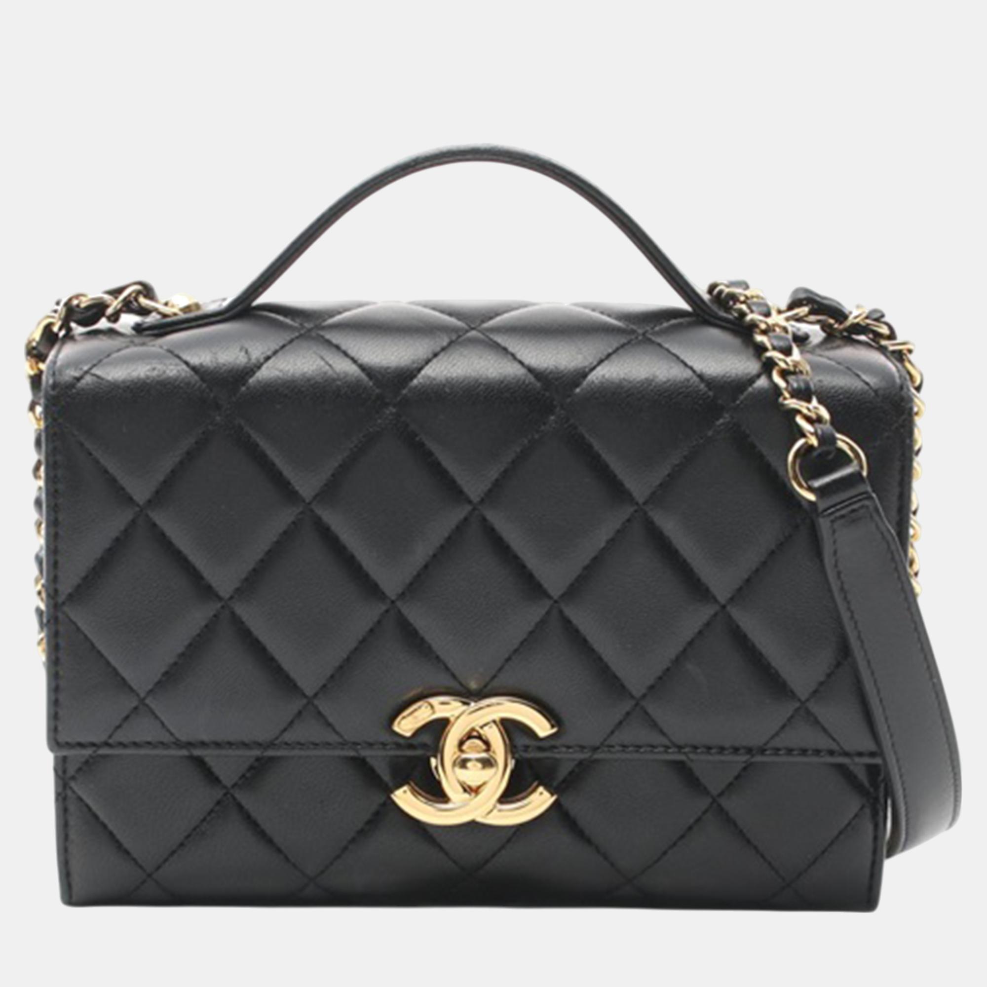 

Chanel Mini Quilted Lambskin Golden Plate Flap, Black