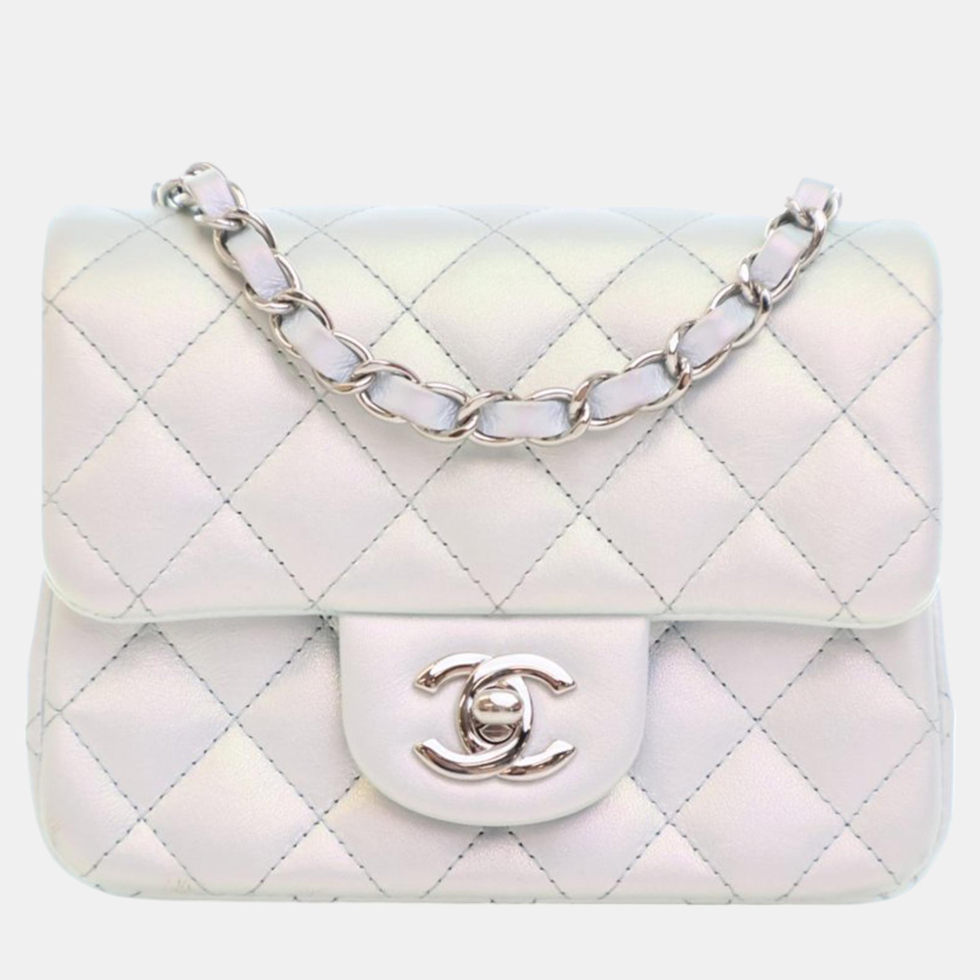 

Chanel Mini Square Ombre Iridescent Lambskin Flap, White