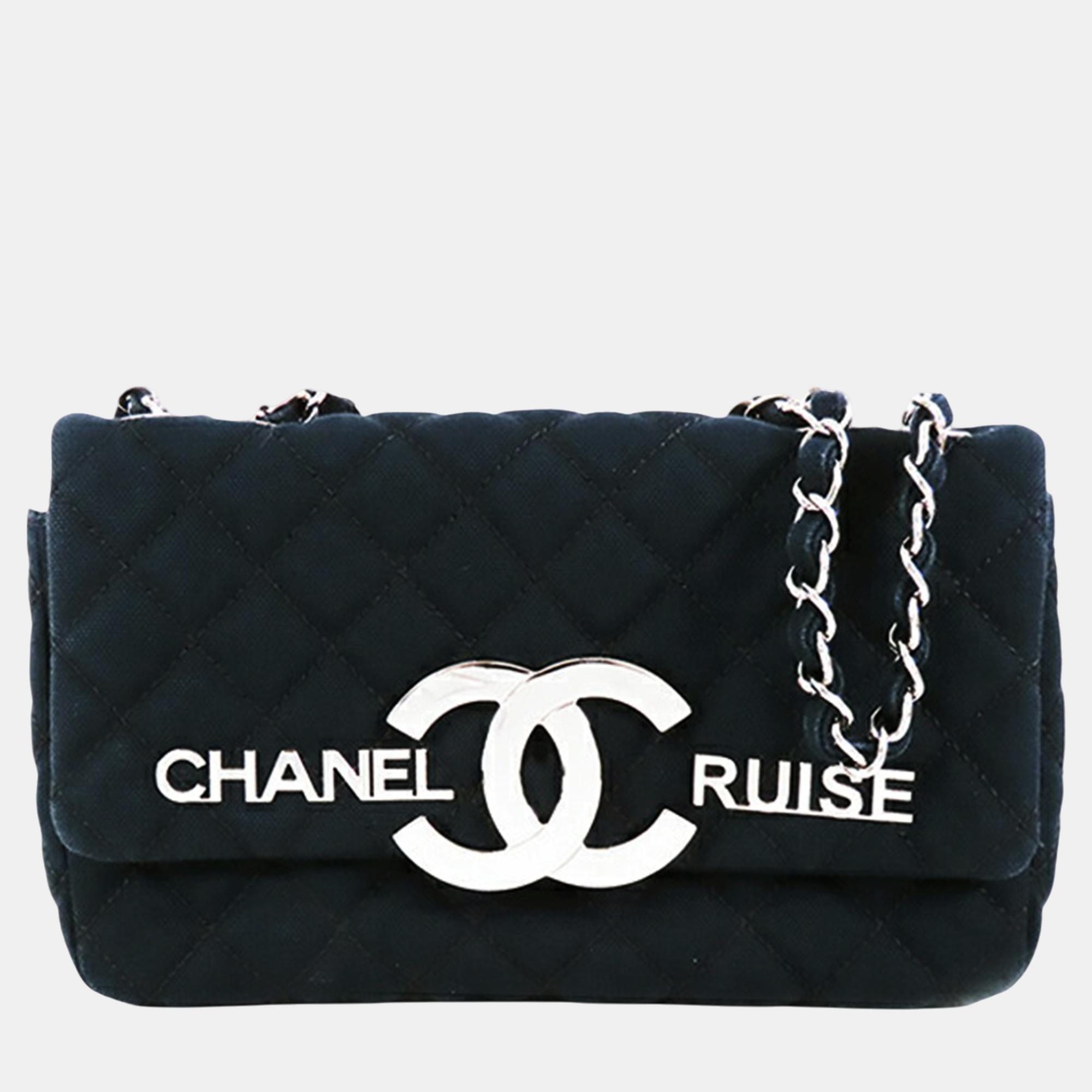 

Chanel Quilted Canvas CC Cruise Flap, Black