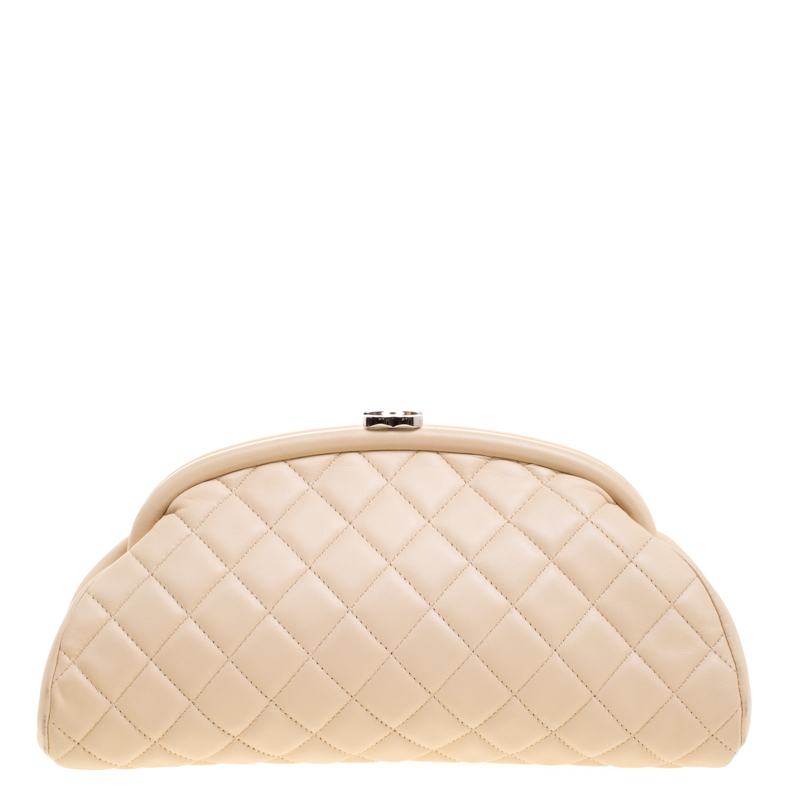 Chanel Beige Quilted Leather Timeless Clutch