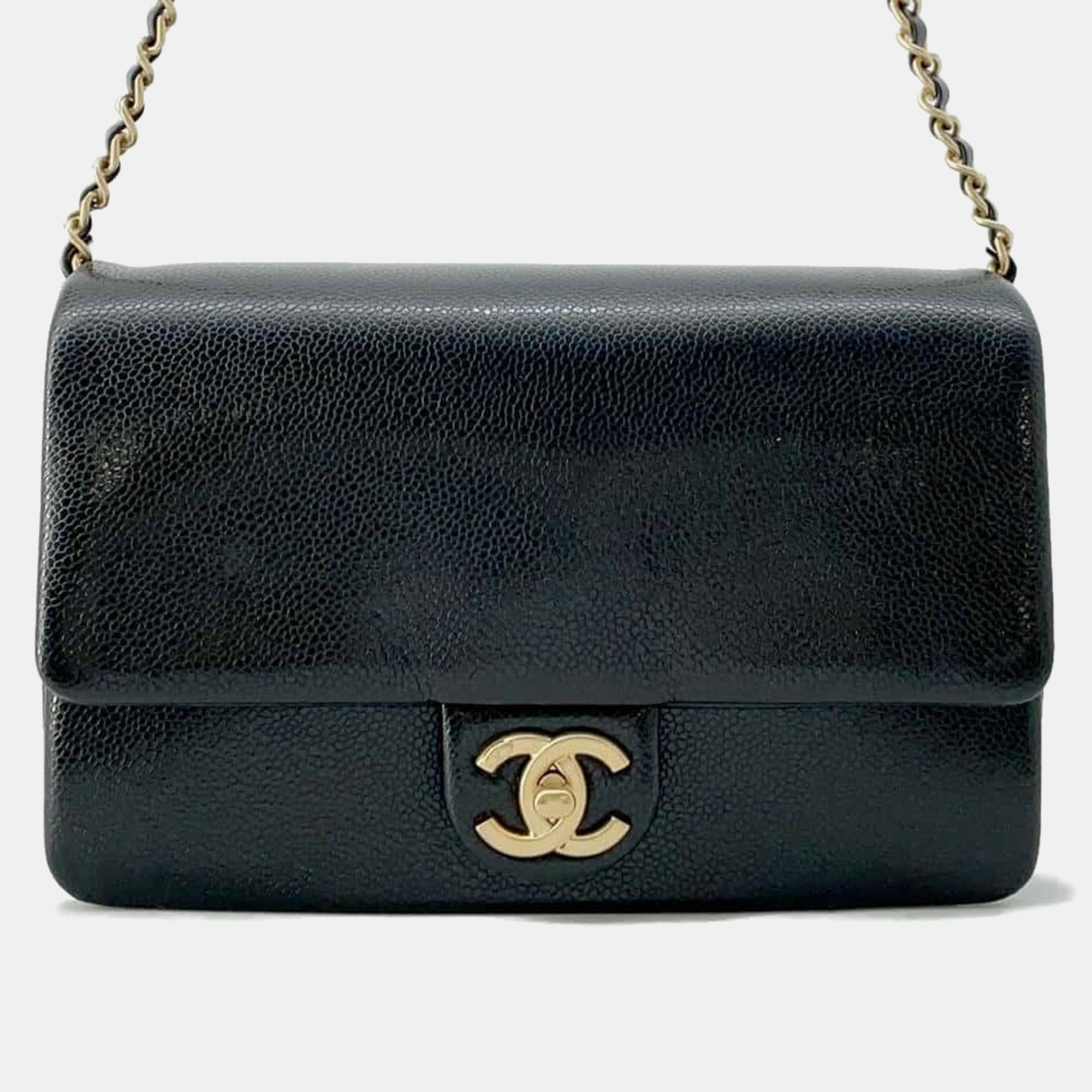 

Chanel Black Grained Shiny Calf Leather Flap Bag
