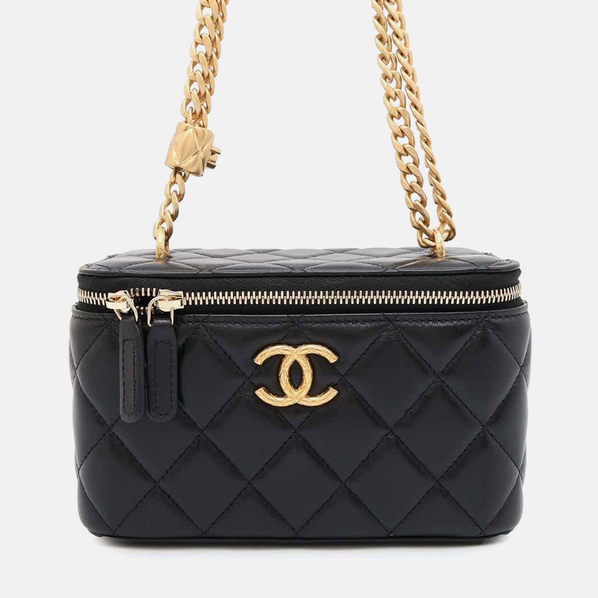 

Chanel Black Lambskin Matelasse Chain Vanity bag