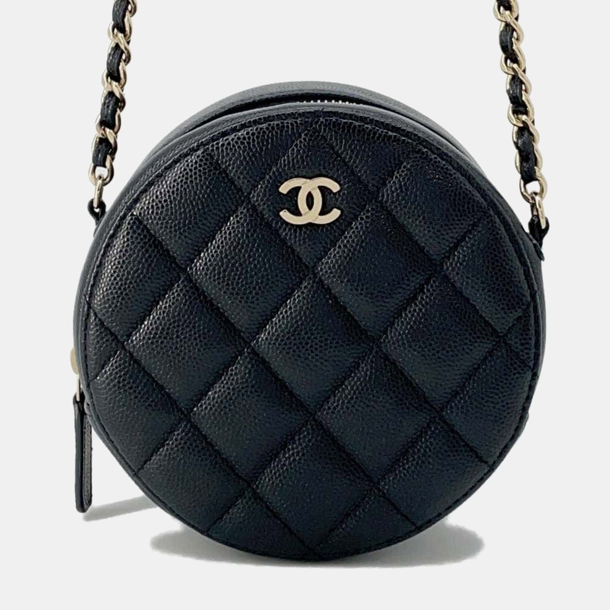 

Chanel Black Caviar Leather Matelasse Round Chain shoulder Bag