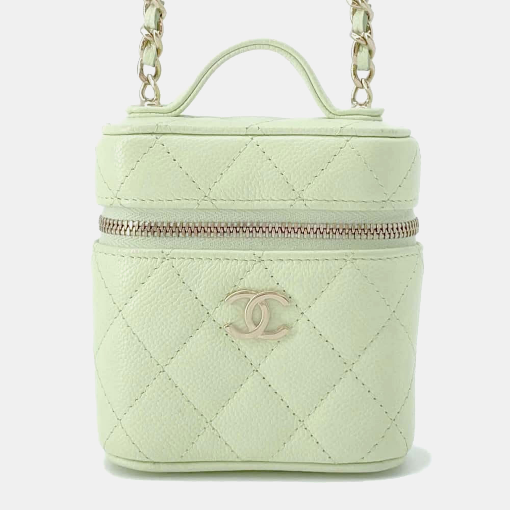 

Chanel Light Green Caviar Leather Matelasse Small Vanity Shoulder Bag