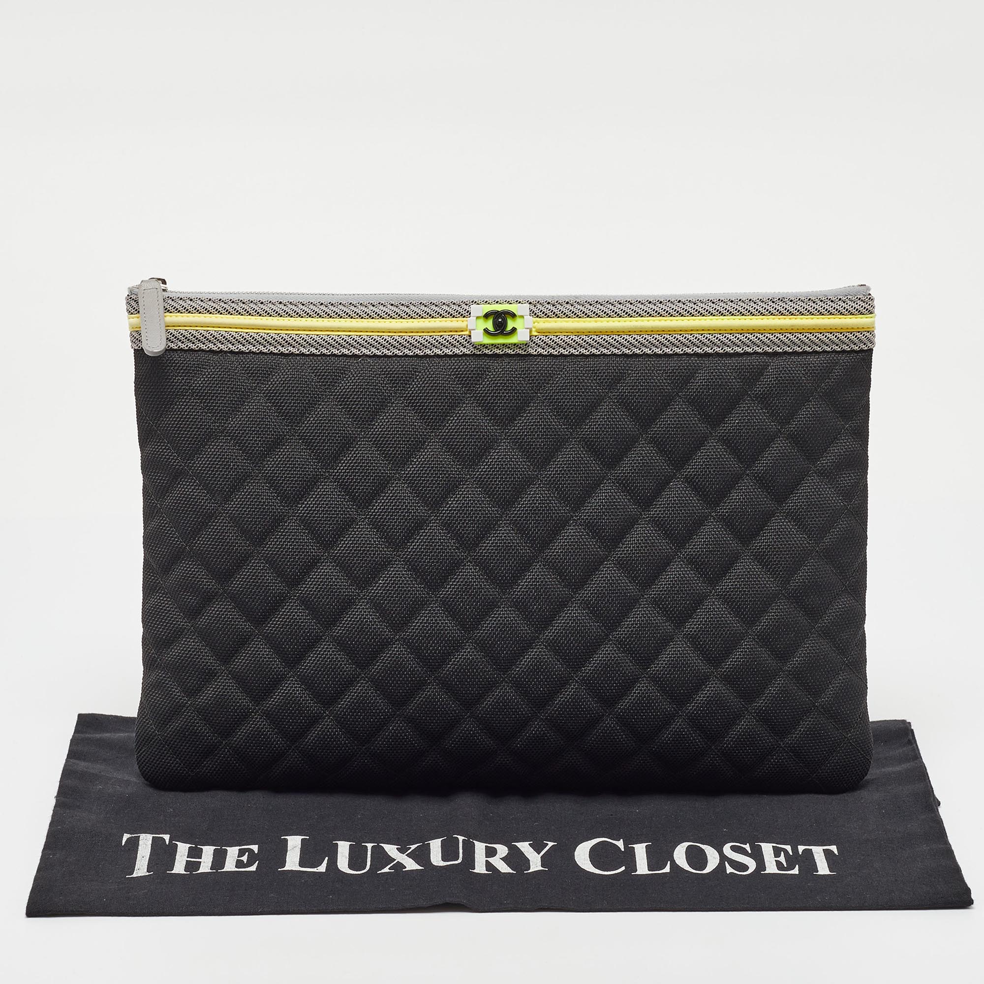 Chanel Black/Grey Quilted Nylon Fluo Boy O-Case Pouch 