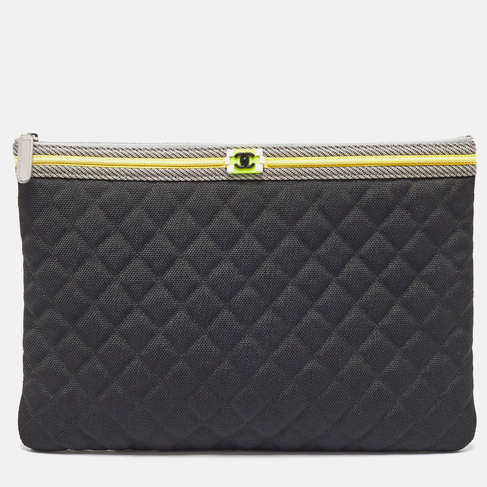 

Chanel Black/Grey Quilted Nylon Fluo Boy O-Case Pouch