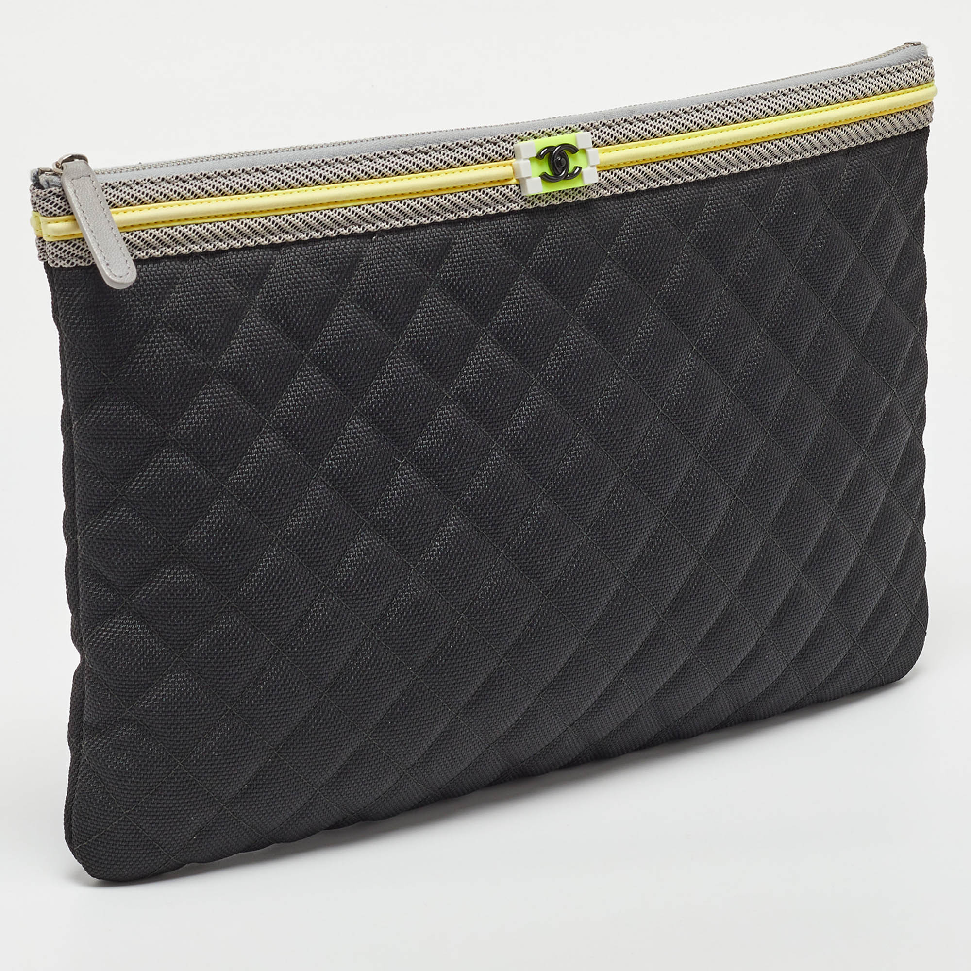 Chanel Black/Grey Quilted Nylon Fluo Boy O-Case Pouch 