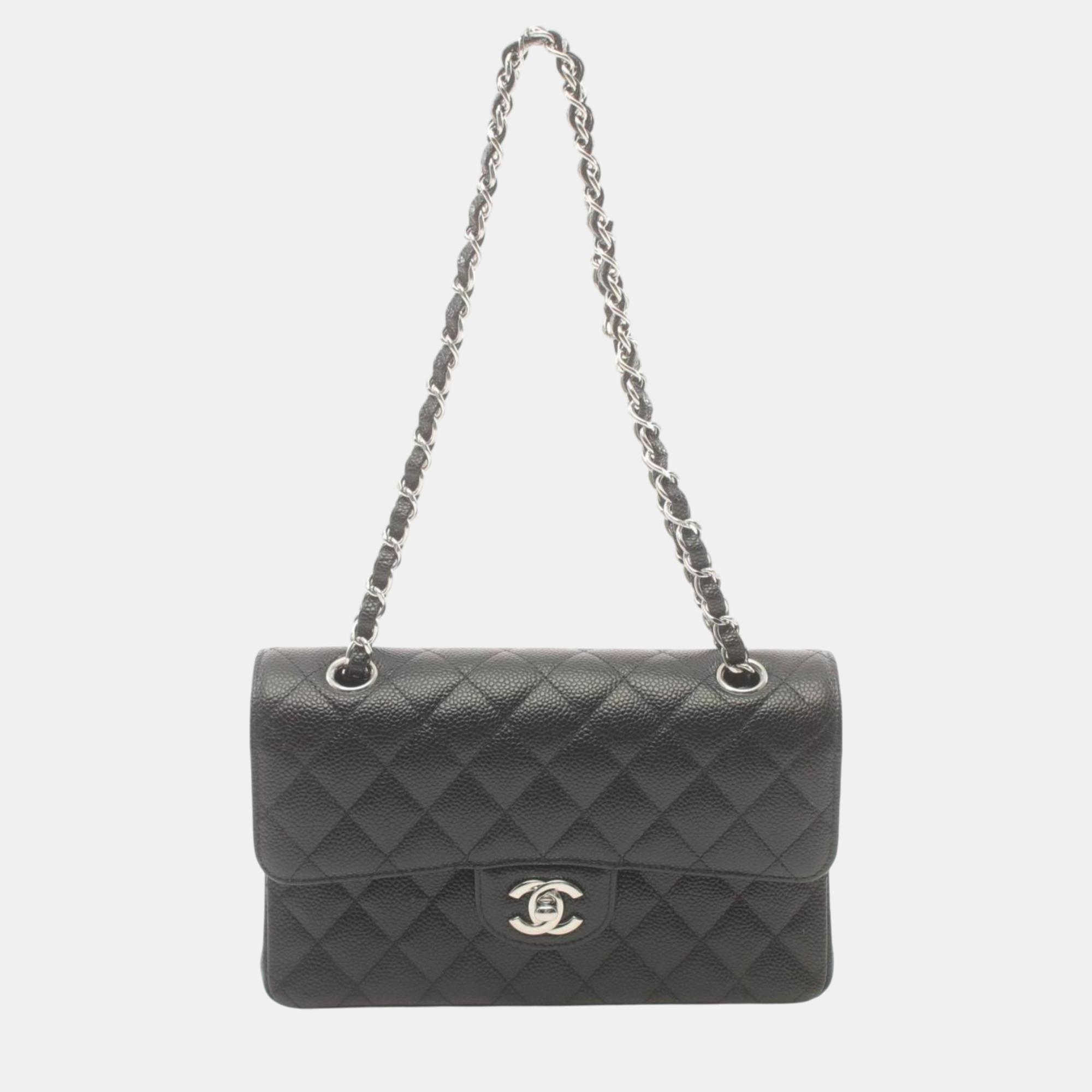 

Chanel Black Caviar Skin (Grained Calf) Matelasse W-Flap Shoulder Bag