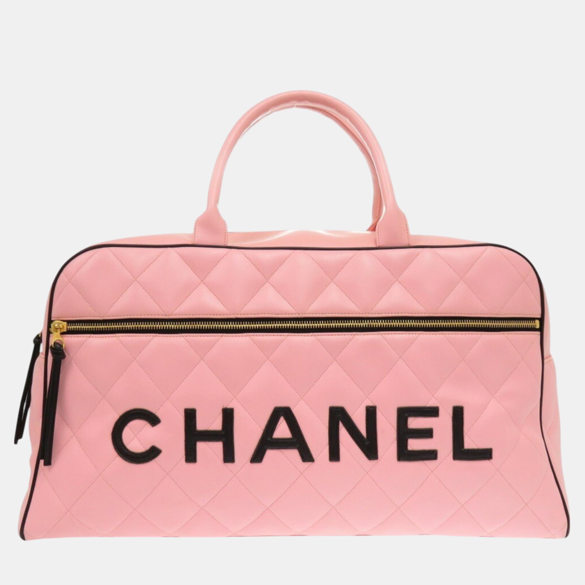 

Chanel Pink Matelasse Lambskin Boston Bag