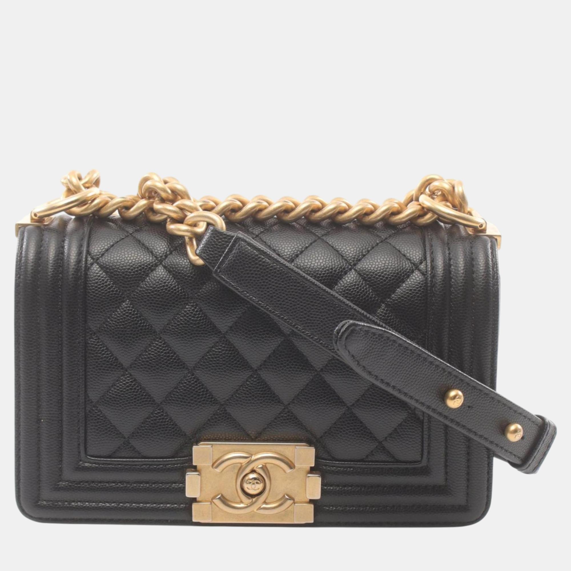 

Chanel Black Leather Grained Calfskin Boy Chanel Small Chevron V-Stitch Shoulder Bag