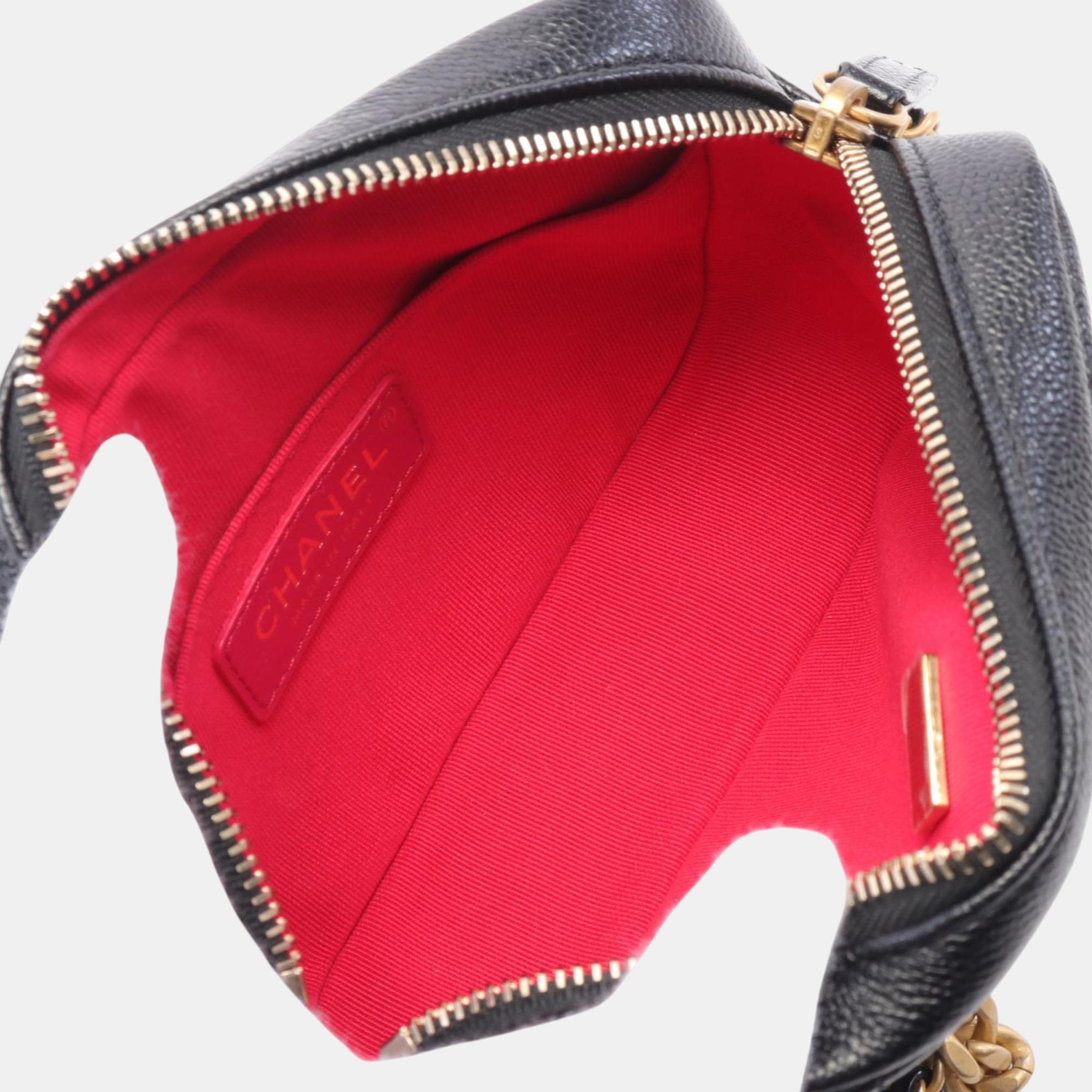 Chanel Black Leather Grained Calfskin Matelasse Shoulder Bag 