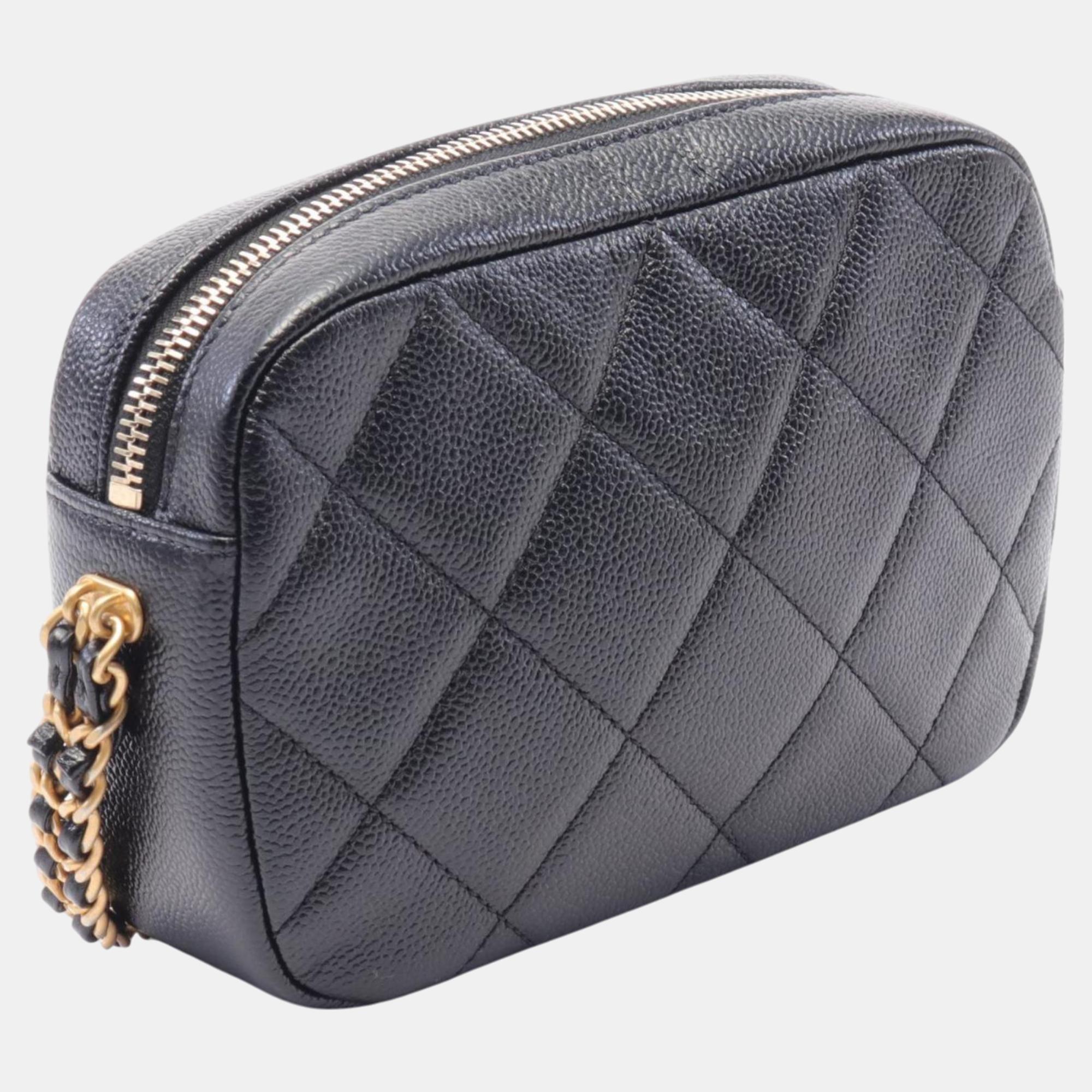 Chanel Black Leather Grained Calfskin Matelasse Shoulder Bag 