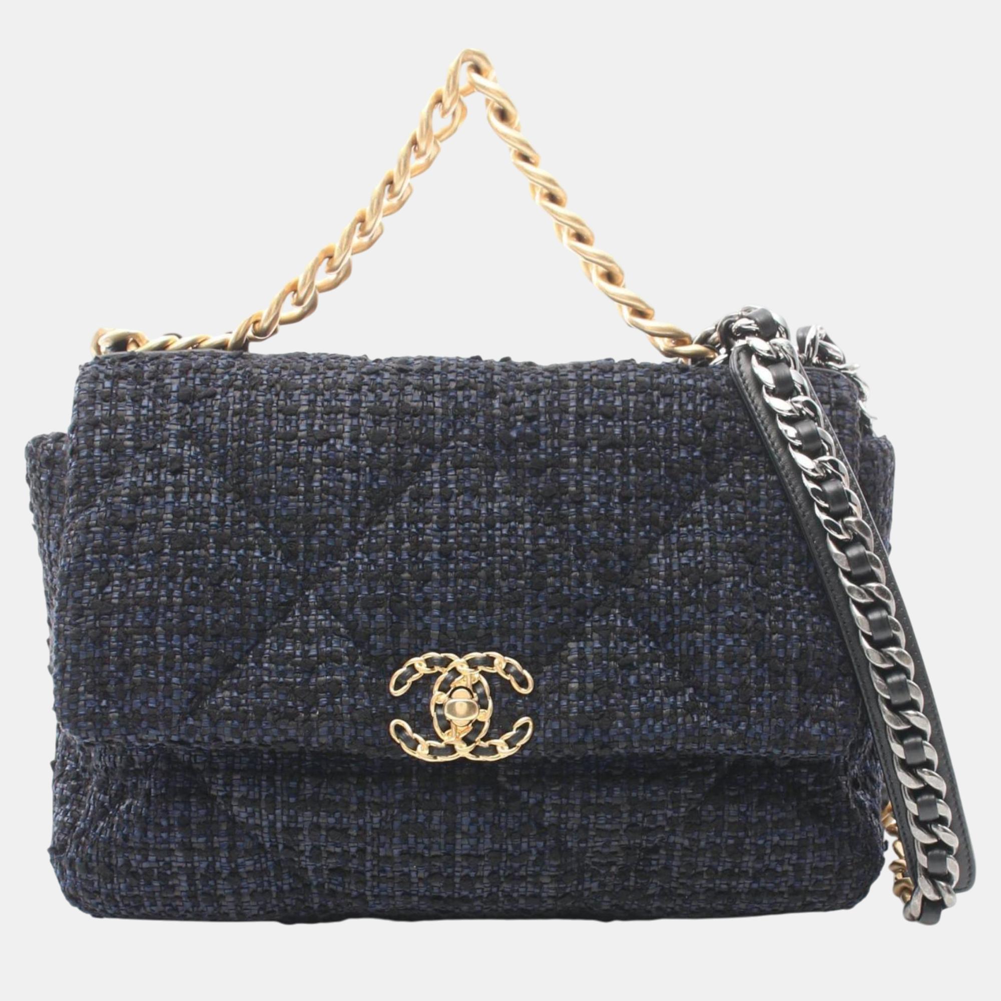 

Chanel Navy Black Fabric 19 Matelasse Shoulder Bag