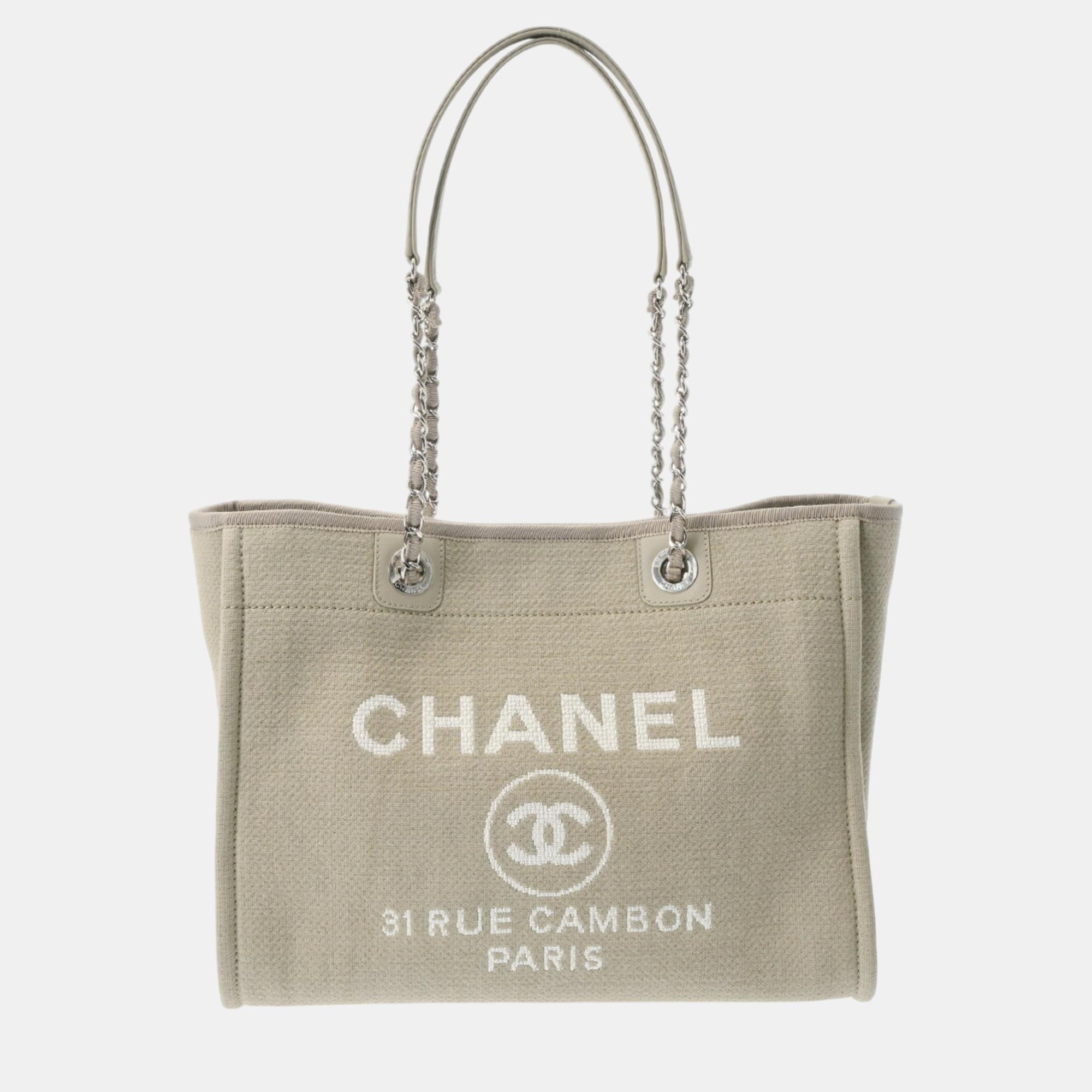 

Chanel Beige Canvas Deauville Mm Tote Bag