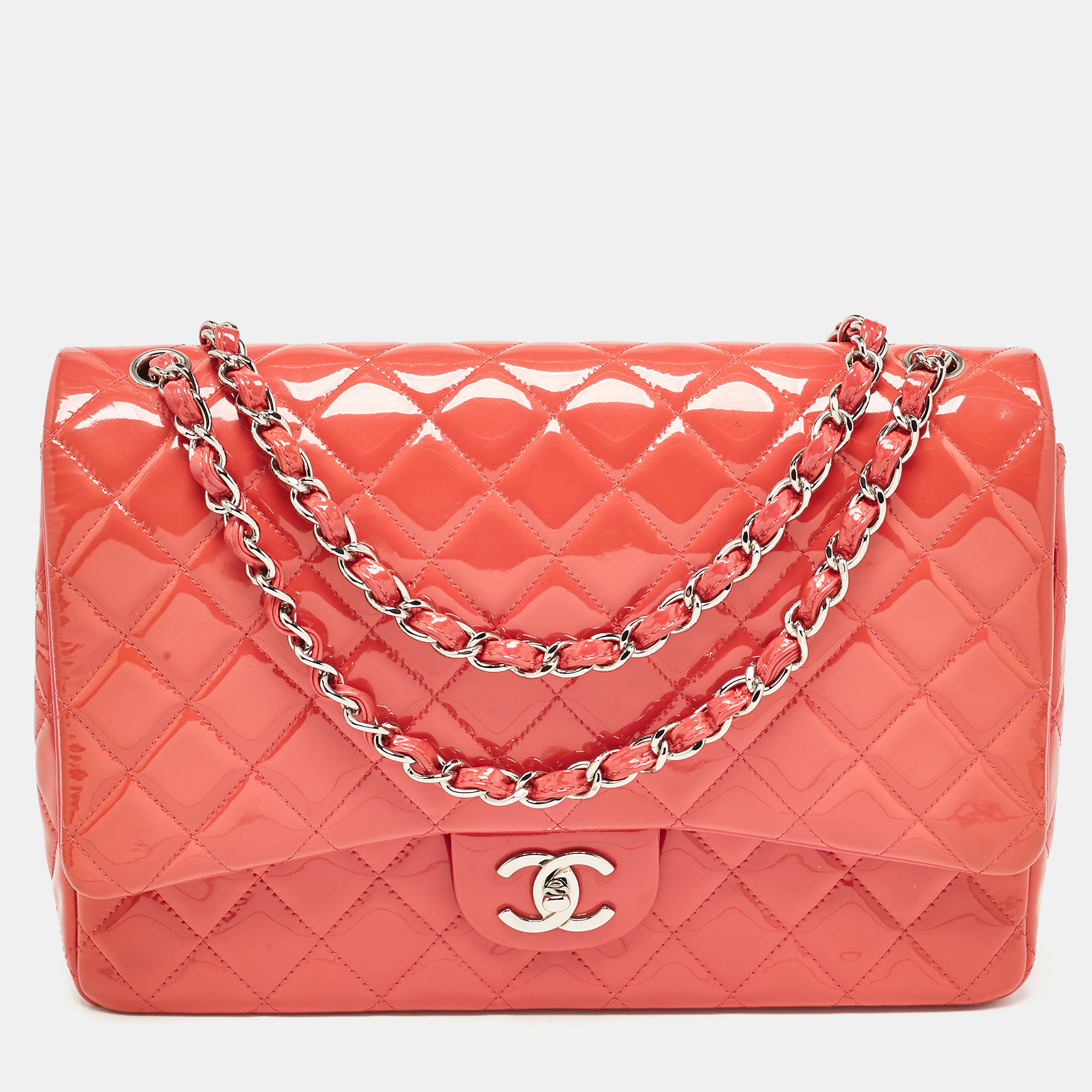 

Chanel Pink Quilted Patent Leather Maxi Classic Double Flap Bag