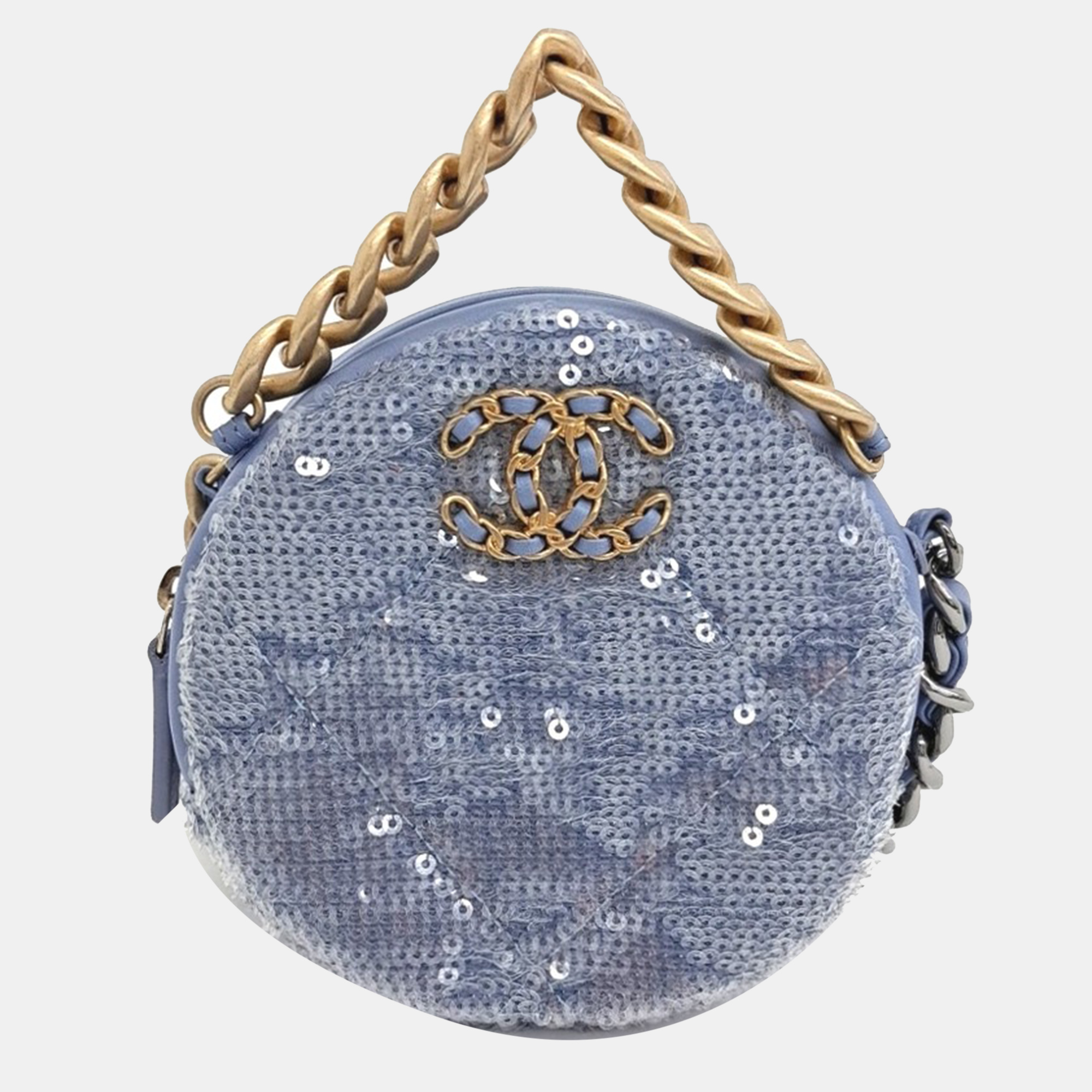 

Chanel sequin 19 round mini Crossbody bag, Blue