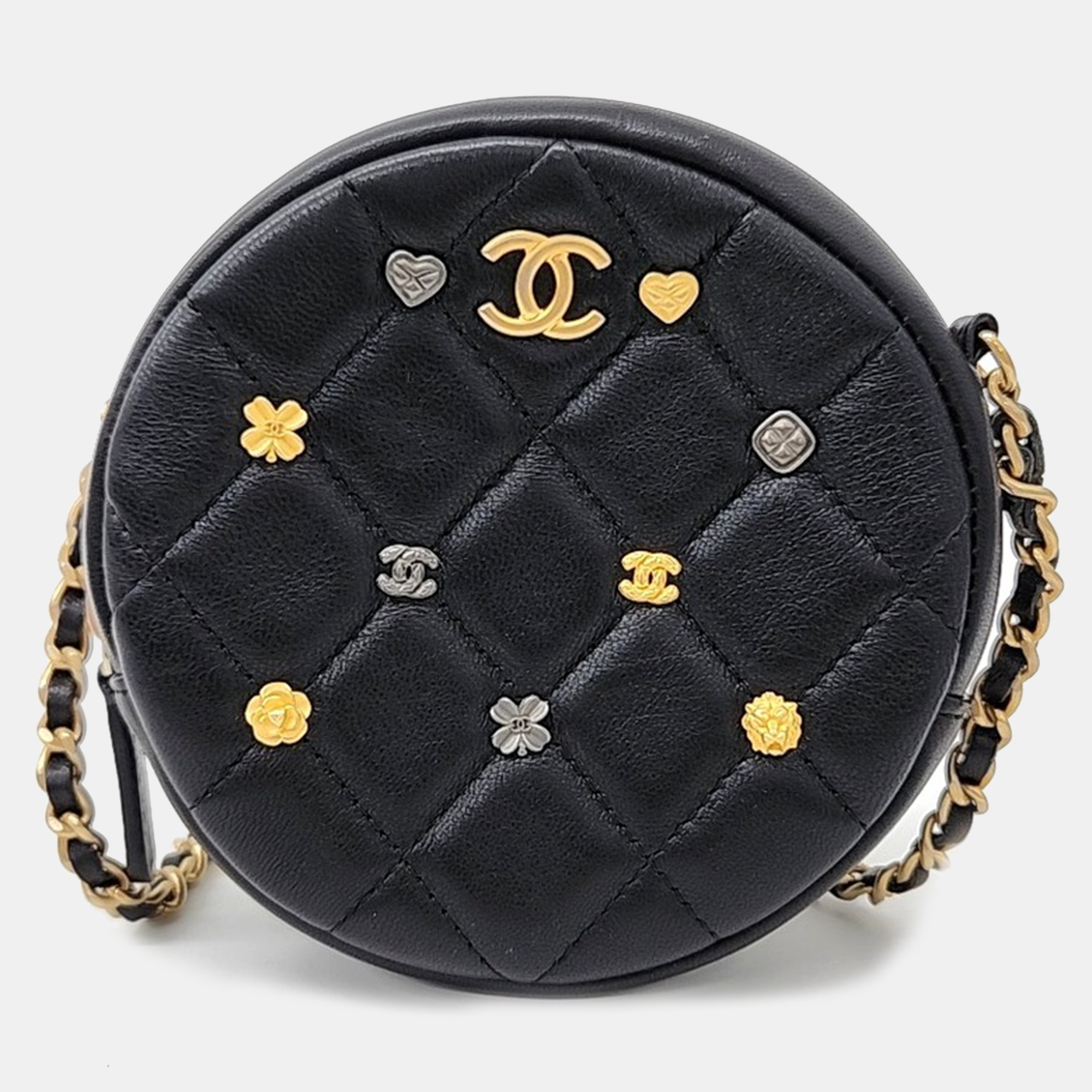 

Chanel charm decorated round mini Crossbody bag, Black