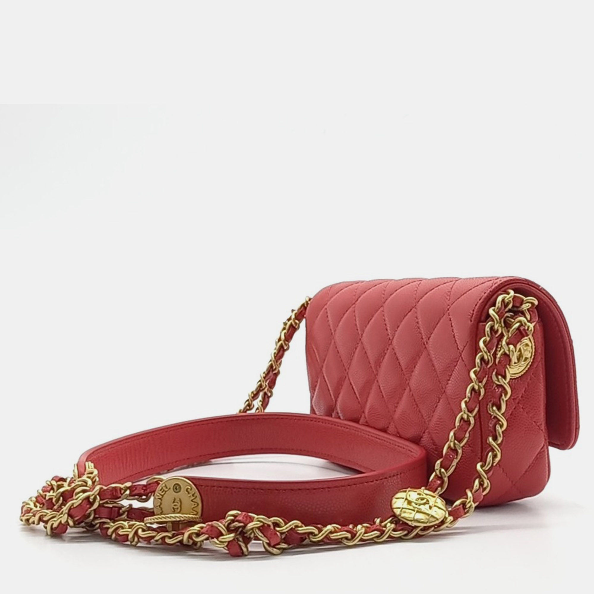Chanel Caviar Double Chain Crossbody Bag 