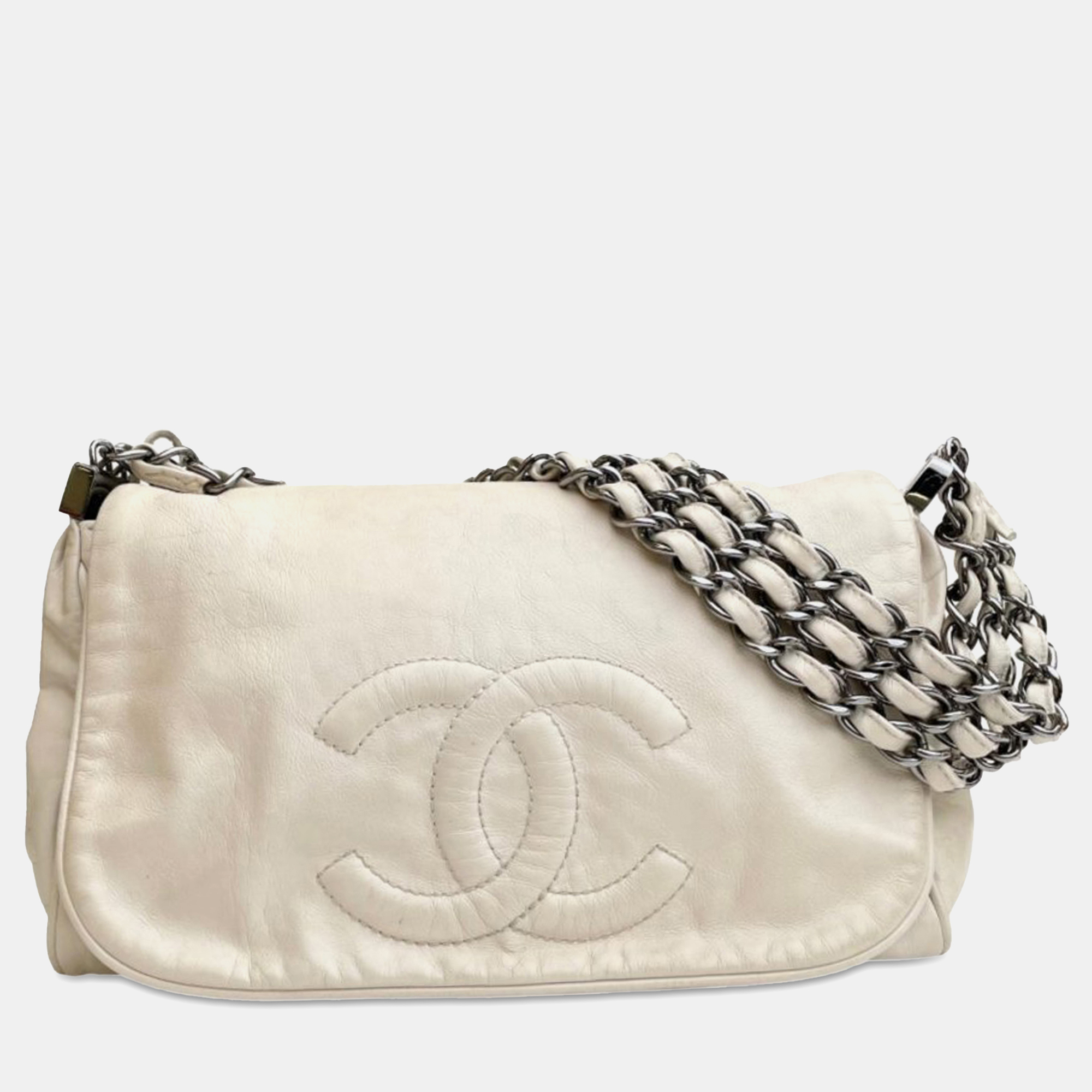 

Chanel CC Calfskin Triple Chain Flap, White