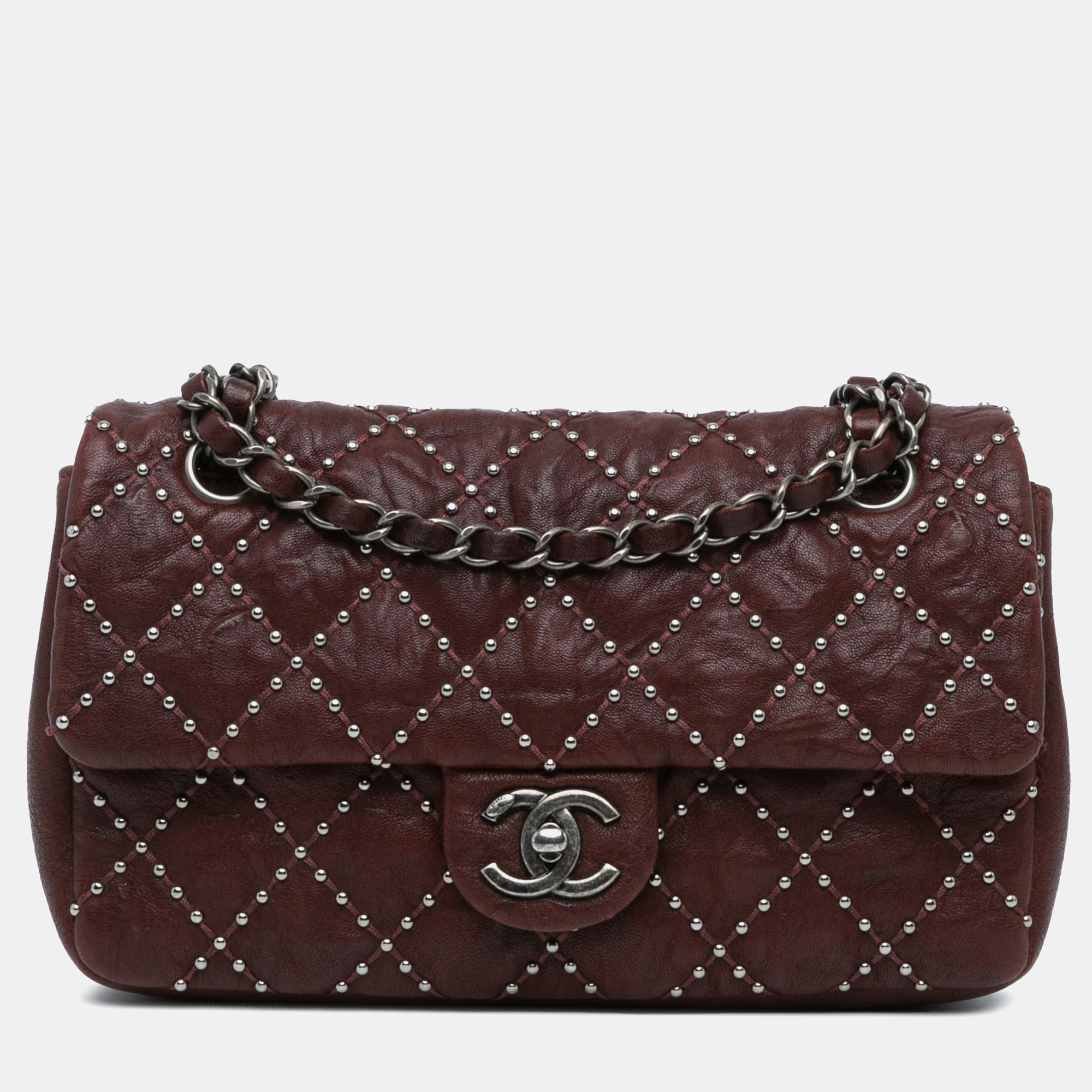 

Chanel Medium Washed Lambskin Studded Metal Beauty Flap, Red