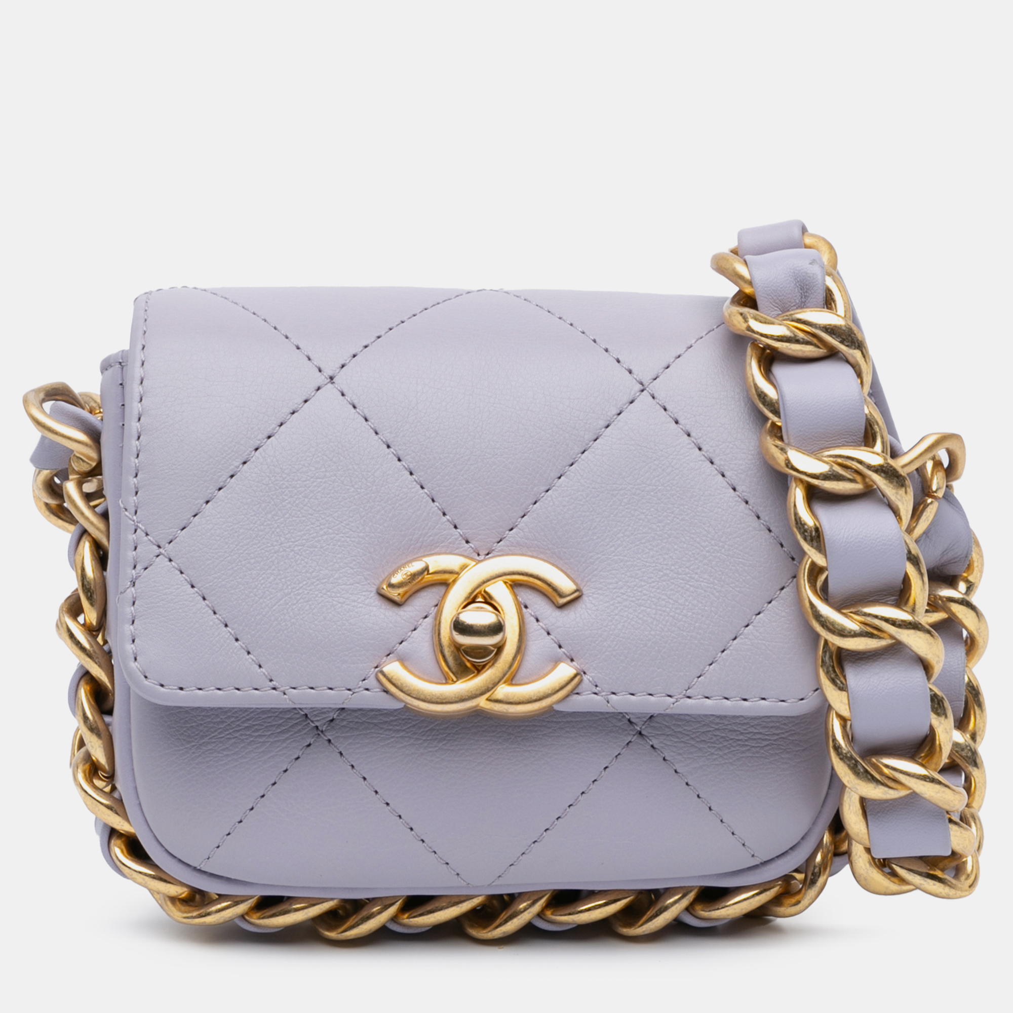 

Chanel Purple Calf Leather Chanel Mini Quilted Calfskin Framing Chain Flap Bag