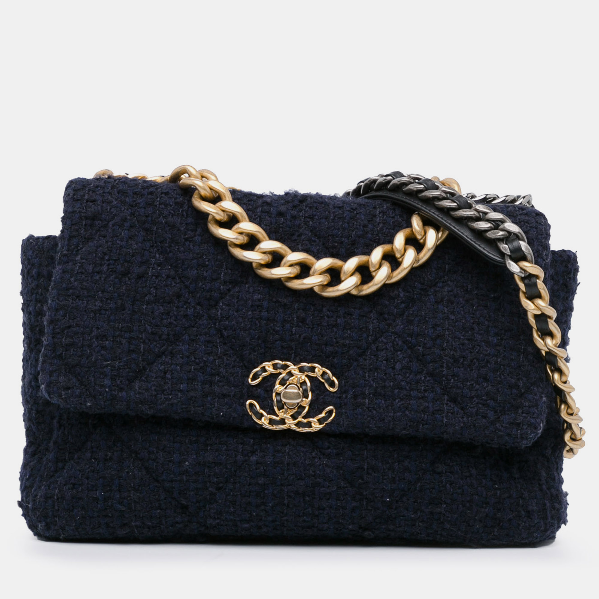 

Chanel Blue Tweed Chanel Large Tweed 19 Flap Bag
