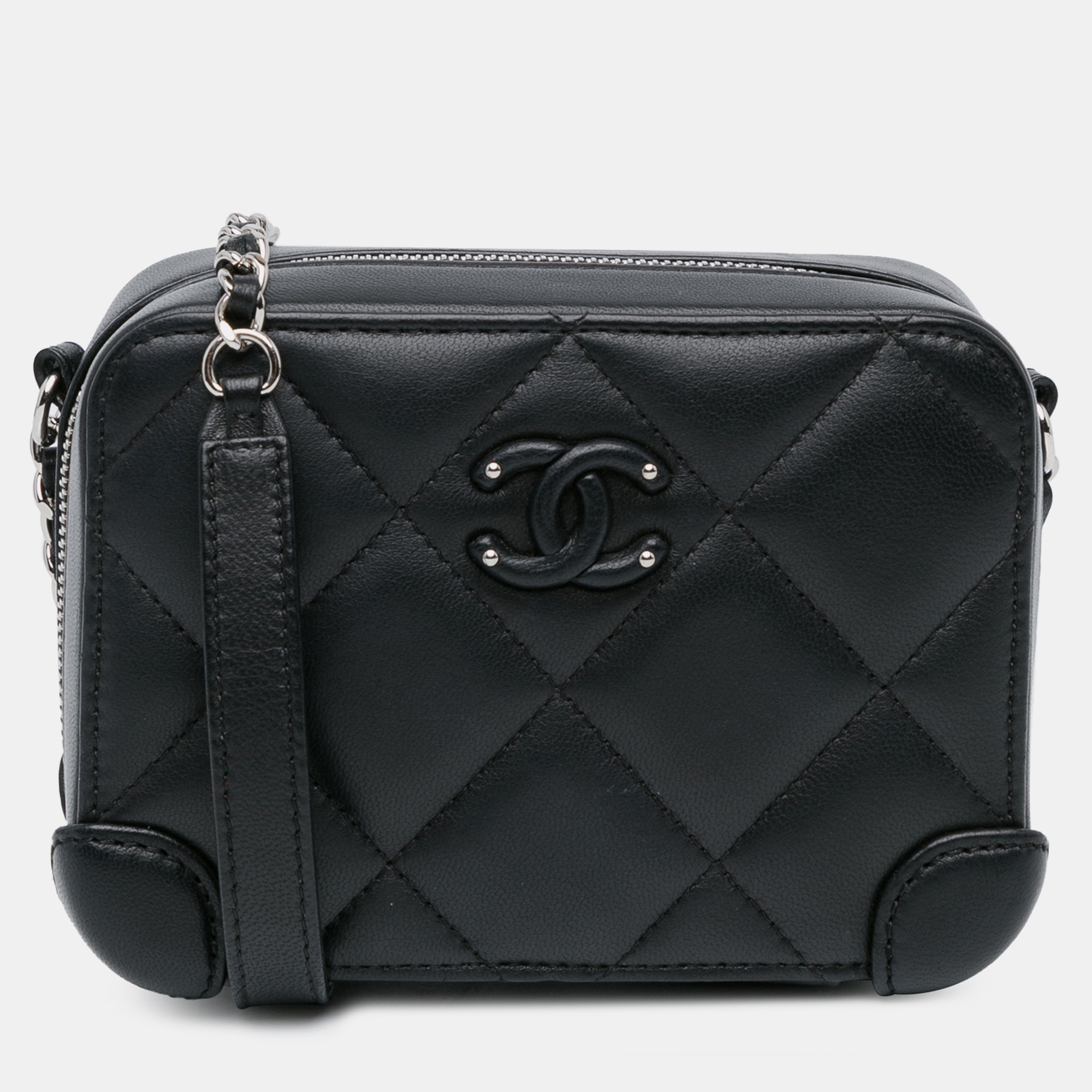 

Chanel Black Lambskin Leather CC Quilted Camera Case