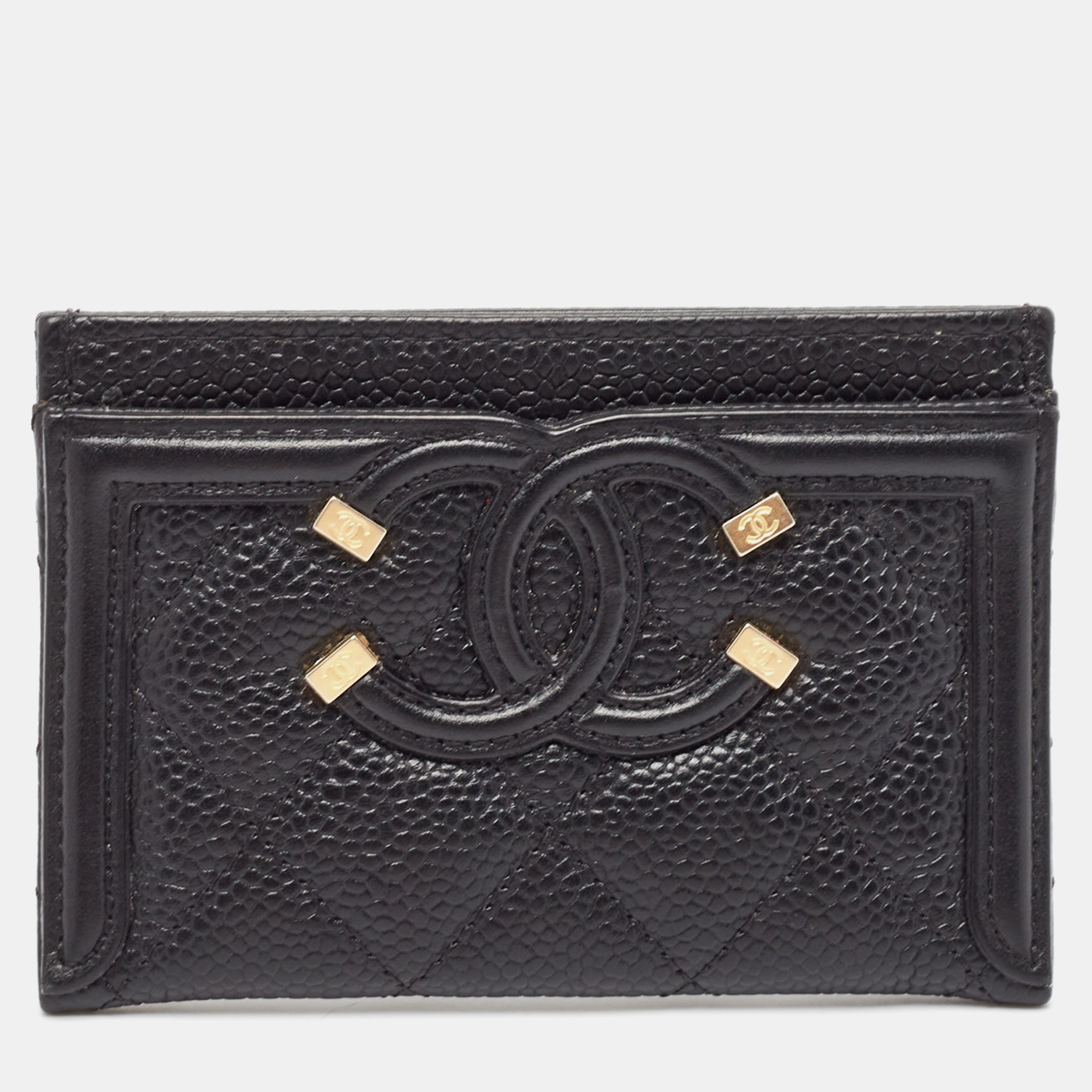 

Chanel Black Quilted Caviar Leather Filigree Card Holder