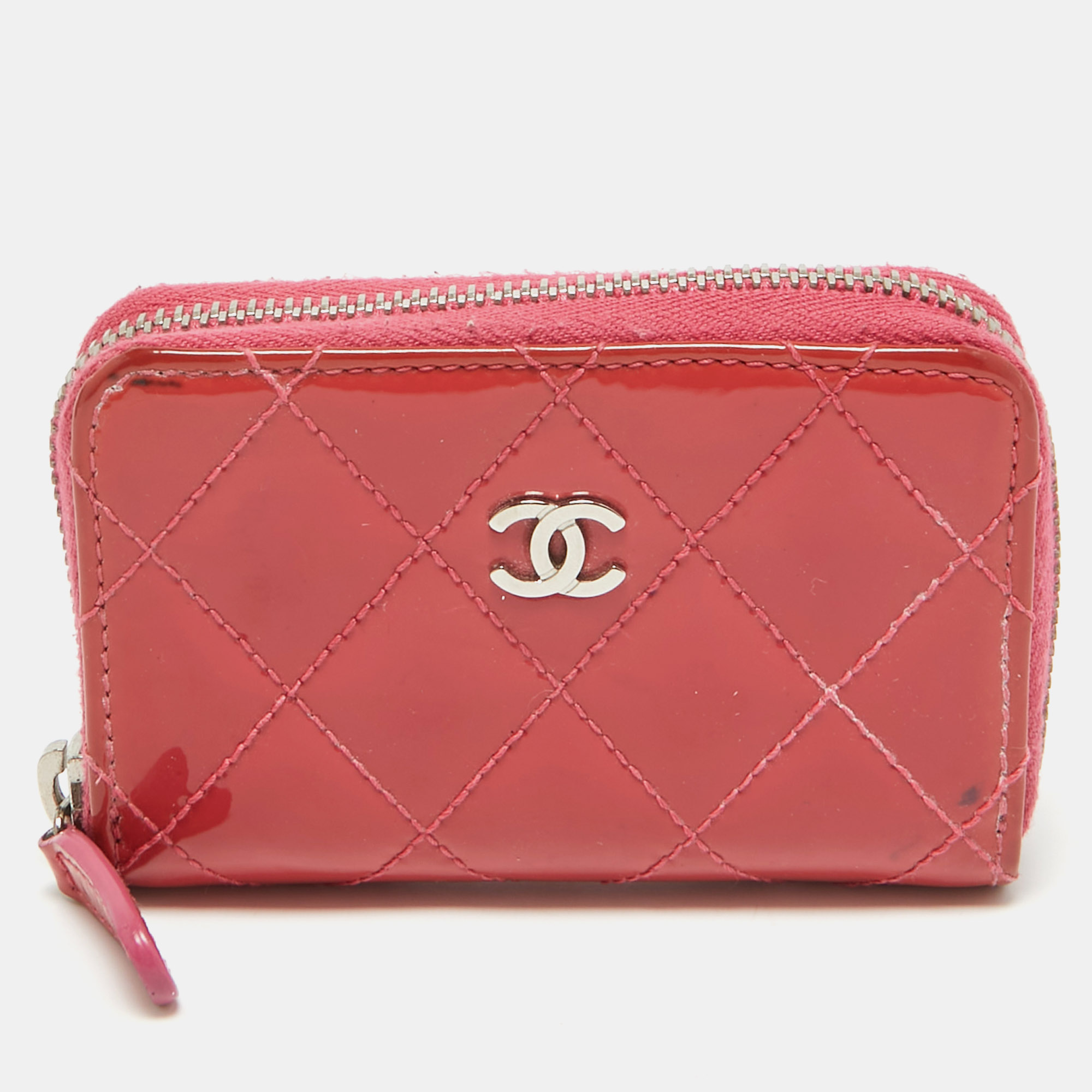 

Chanel Pink Quilted Patent Leather CC Zip Coin Purse