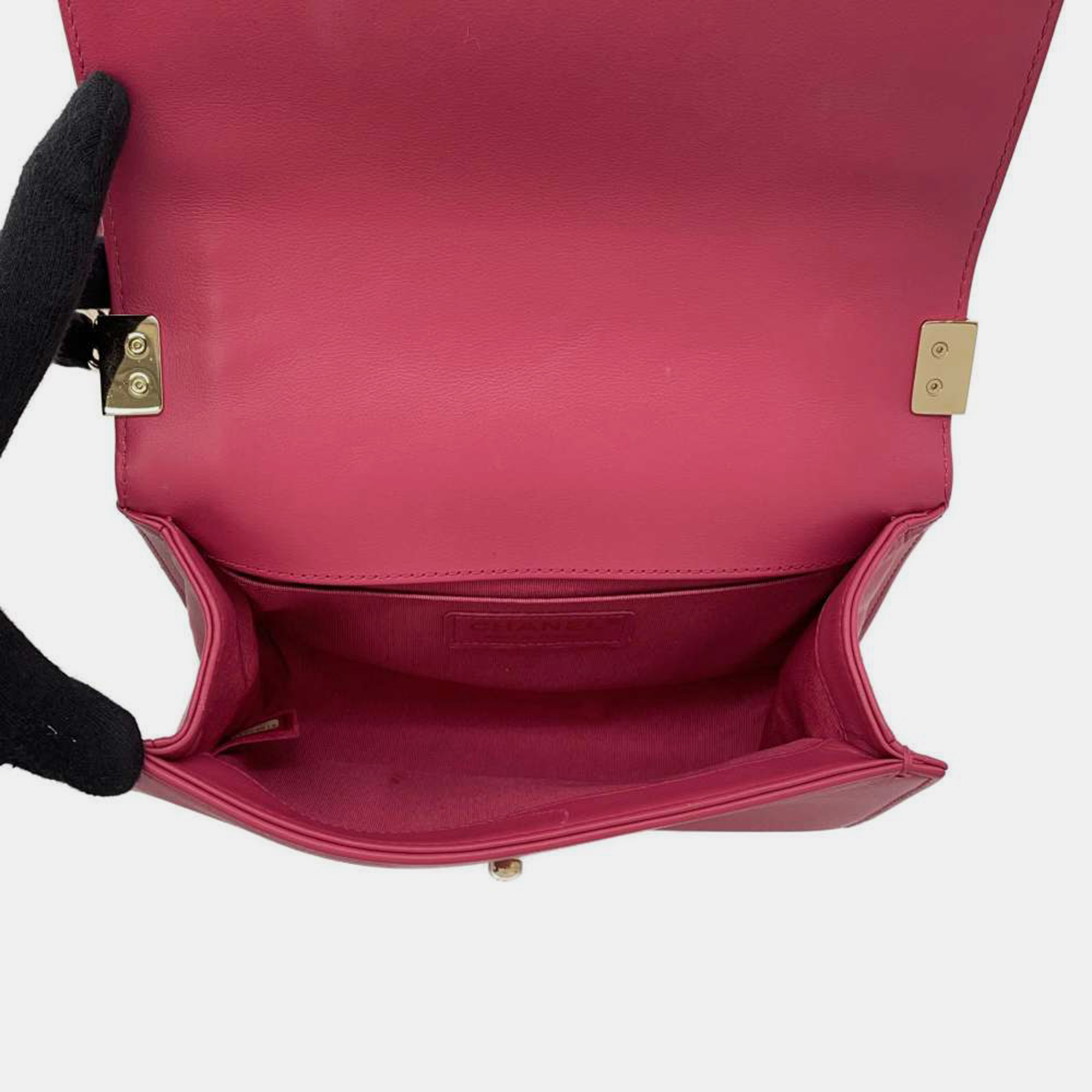 Chanel Pink/Multicolor Leather Tweed Boy Chanel Tweed chain shoulder bag Size Small 