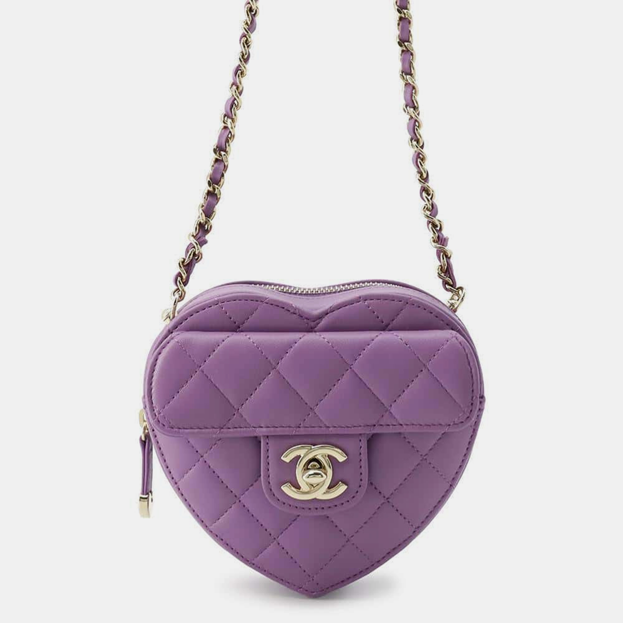 

Chanel Purple Lambskin Matelasse Heart Chain Shoulder Bag