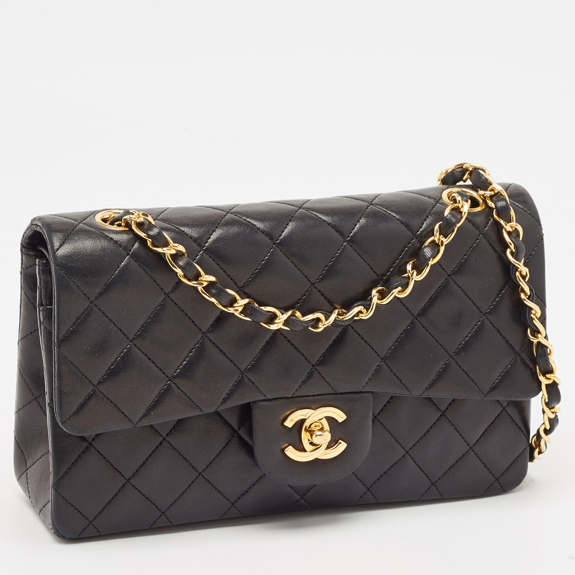 Chanel Black Quilted Leather Small Classic Double Flap Bag 